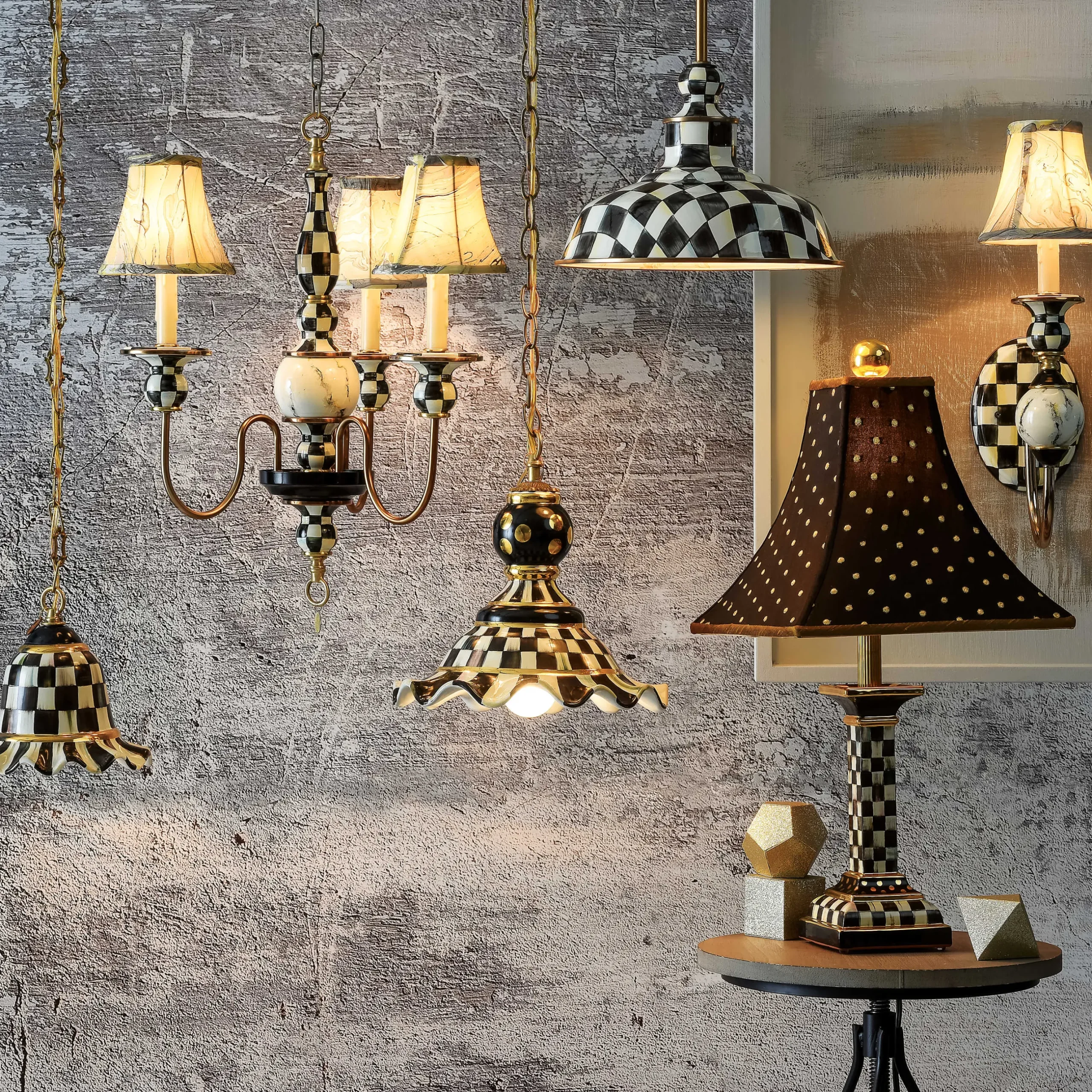 Clearance MacKenzie-Childs Courtly Check Pendant Lamp - Medium