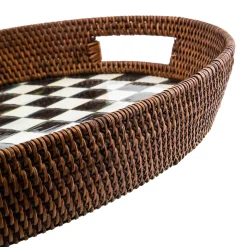 Sale MacKenzie-Childs Courtly Check Rattan & Enamel Party Tray