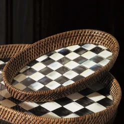 Outlet MacKenzie-Childs Courtly Check Rattan & Enamel Tray - Small