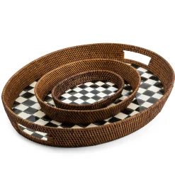 Outlet MacKenzie-Childs Courtly Check Rattan & Enamel Tray - Small