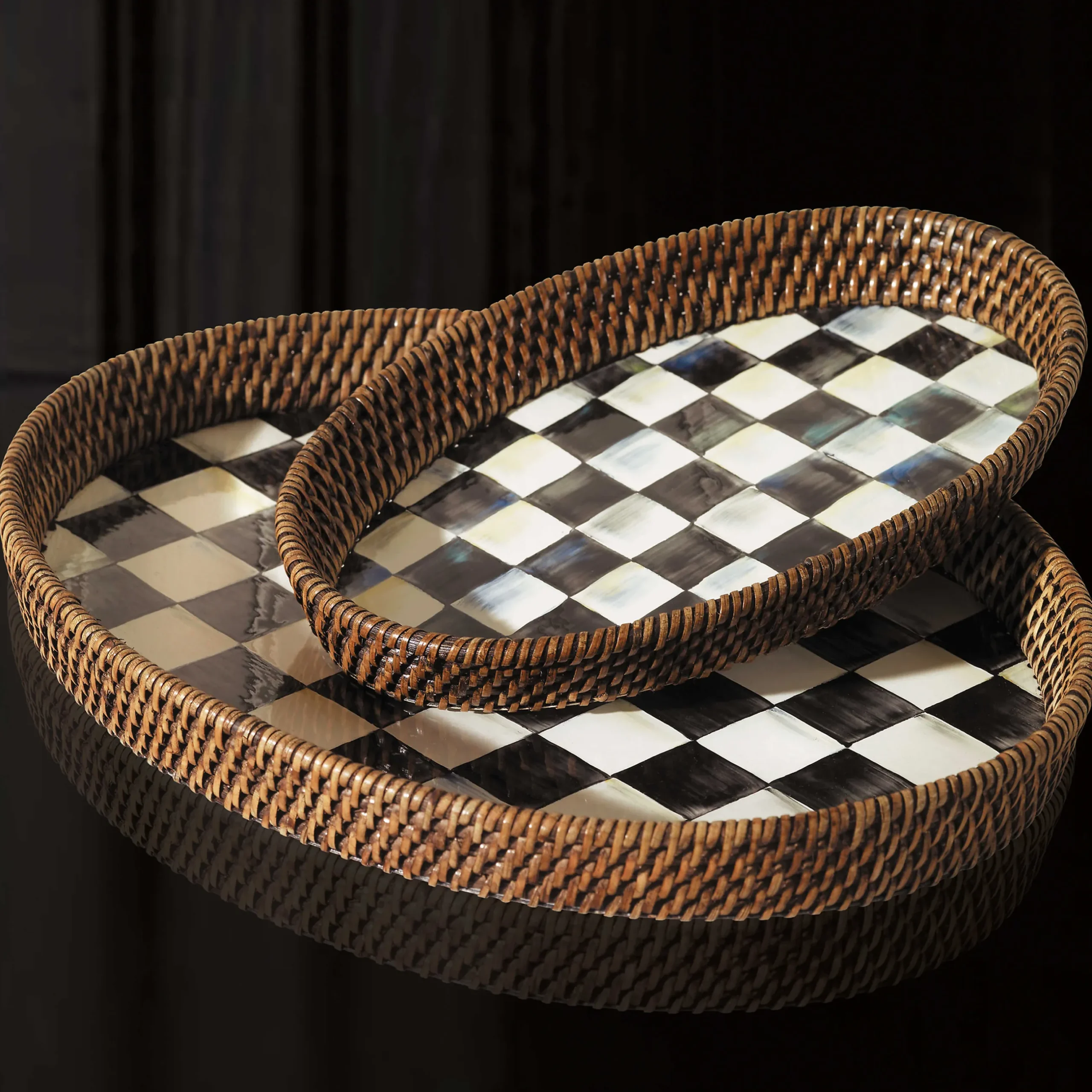 Hot MacKenzie-Childs Courtly Check Rattan & Enamel Tray - Large