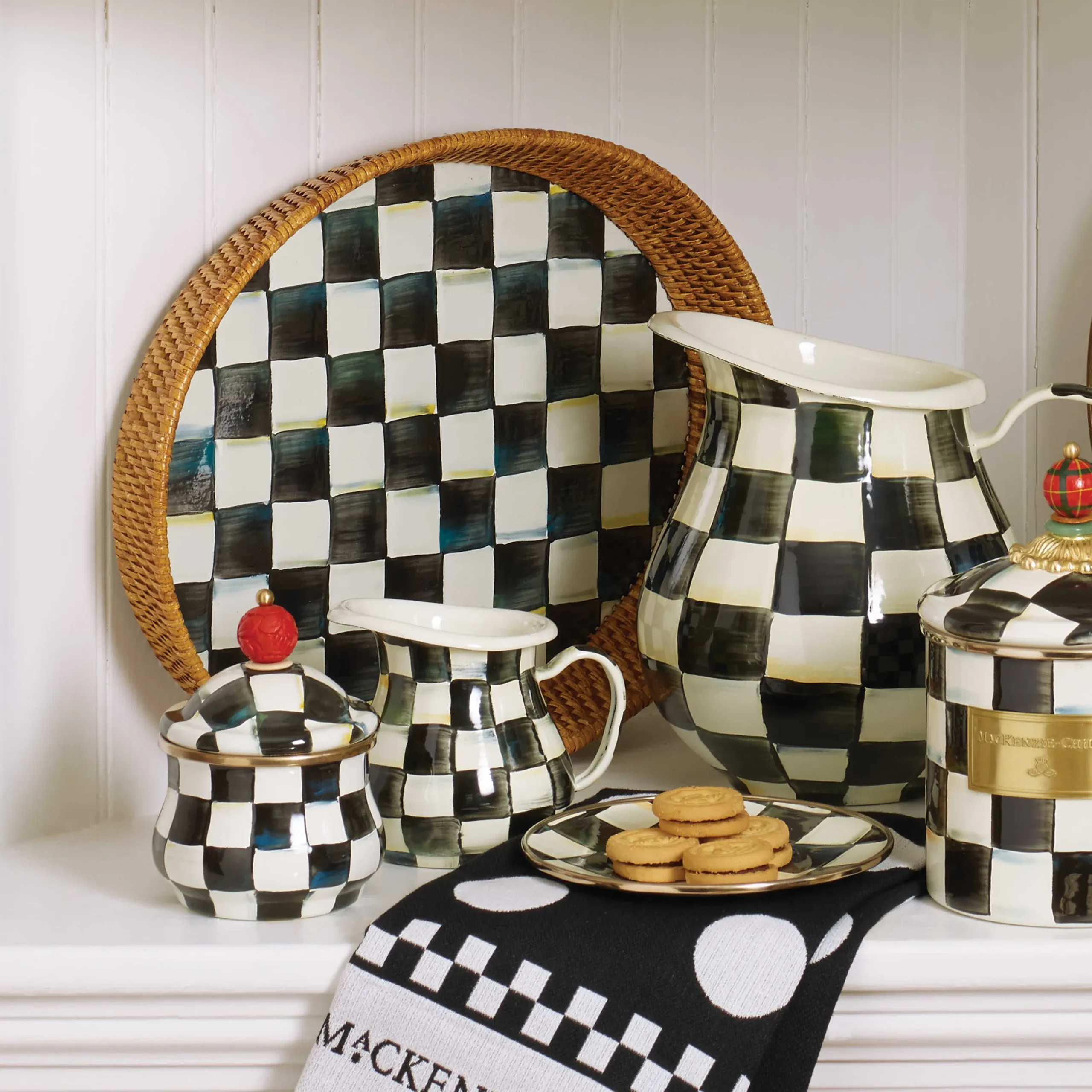Hot MacKenzie-Childs Courtly Check Rattan & Enamel Tray - Large