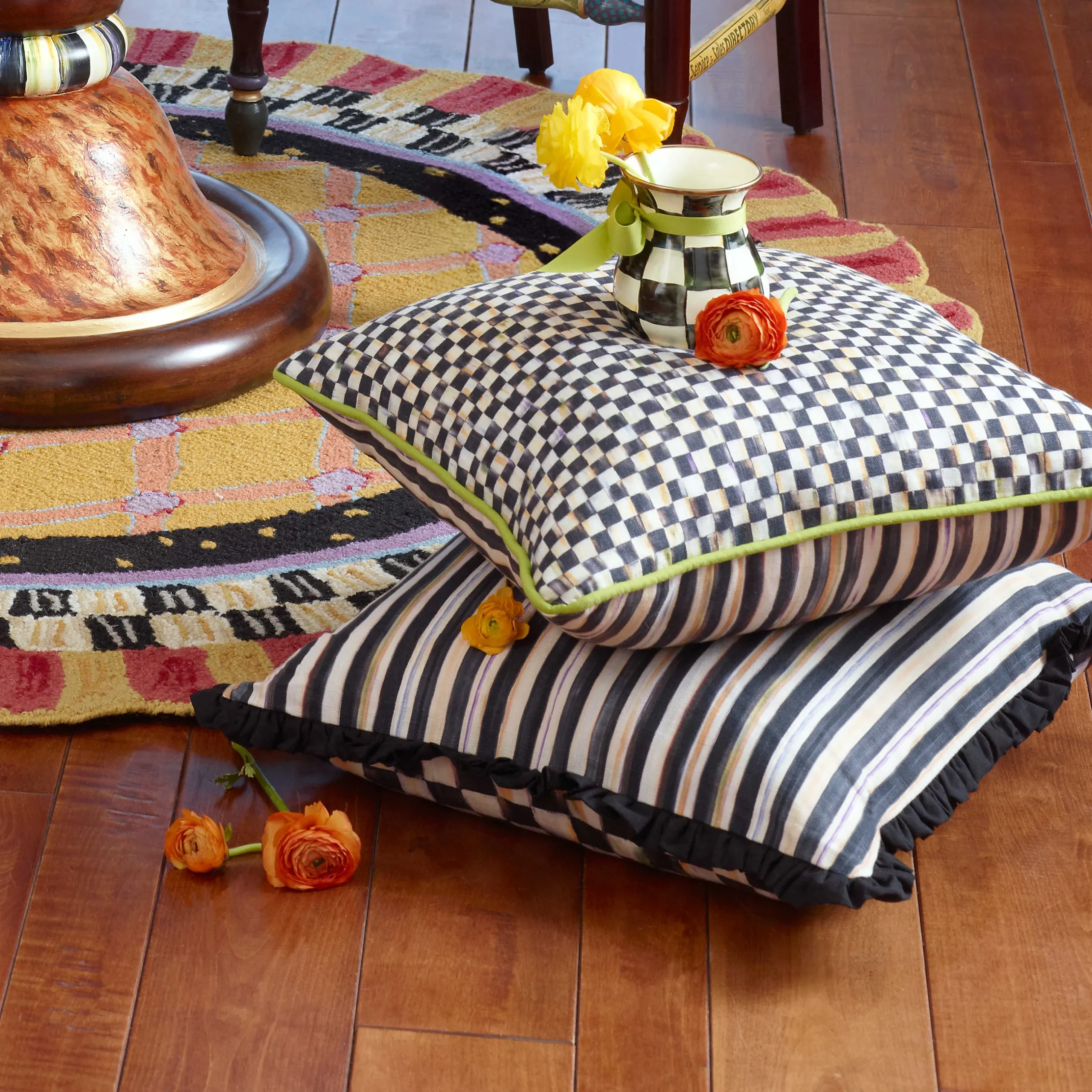 Best MacKenzie-Childs Courtly Check Ruffled Square Pillow
