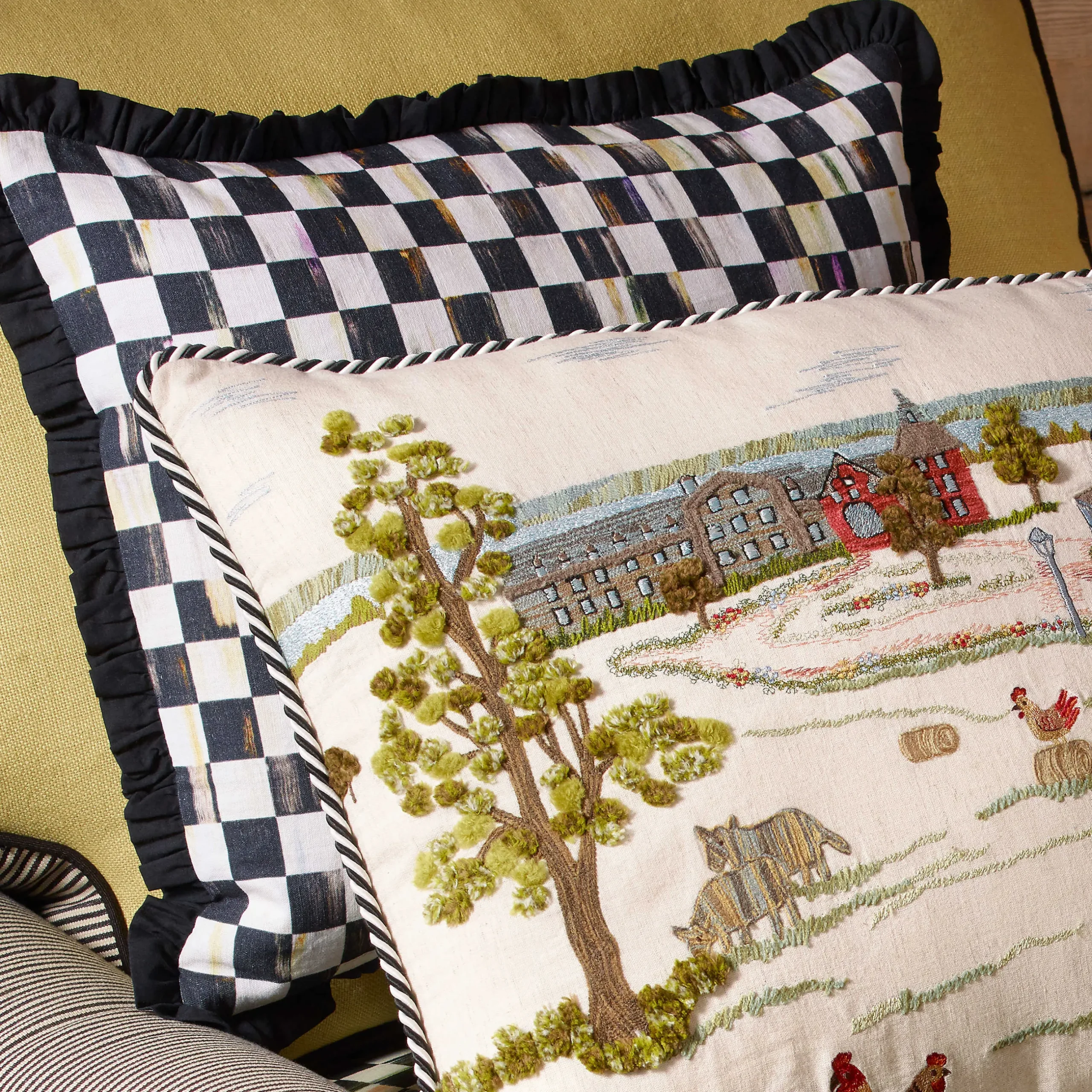 Best MacKenzie-Childs Courtly Check Ruffled Square Pillow