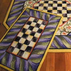 New MacKenzie-Childs Courtly Check Rug - 2' X 3' - Purple & Green
