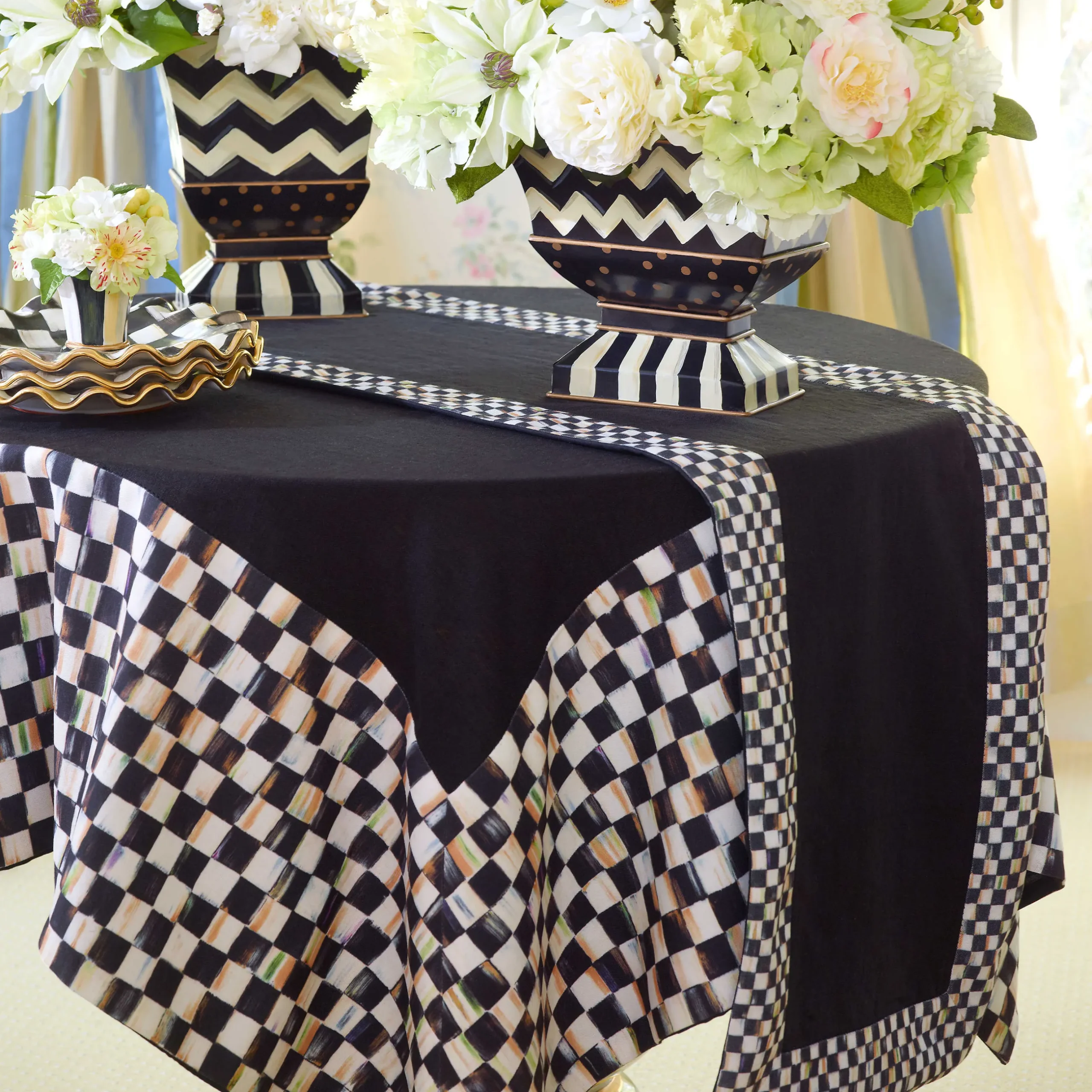 Hot MacKenzie-Childs Courtly Check Table Runner - Black
