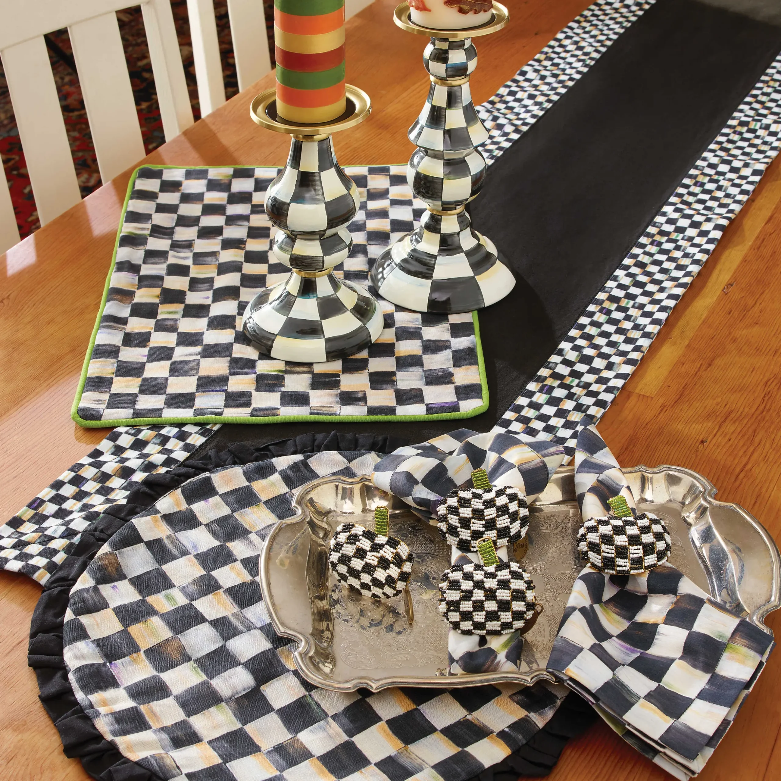 Hot MacKenzie-Childs Courtly Check Table Runner - Black