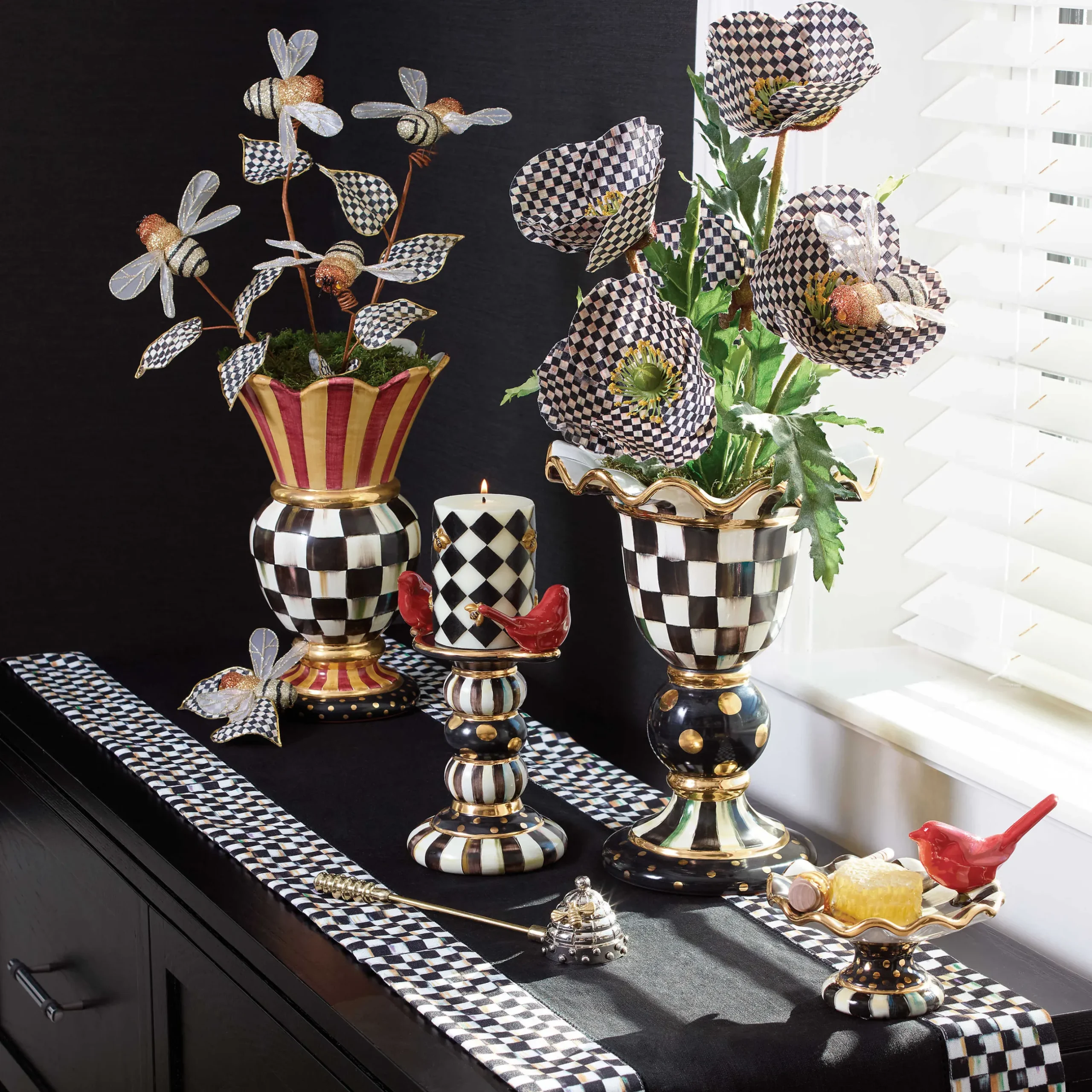 Hot MacKenzie-Childs Courtly Check Table Runner - Black