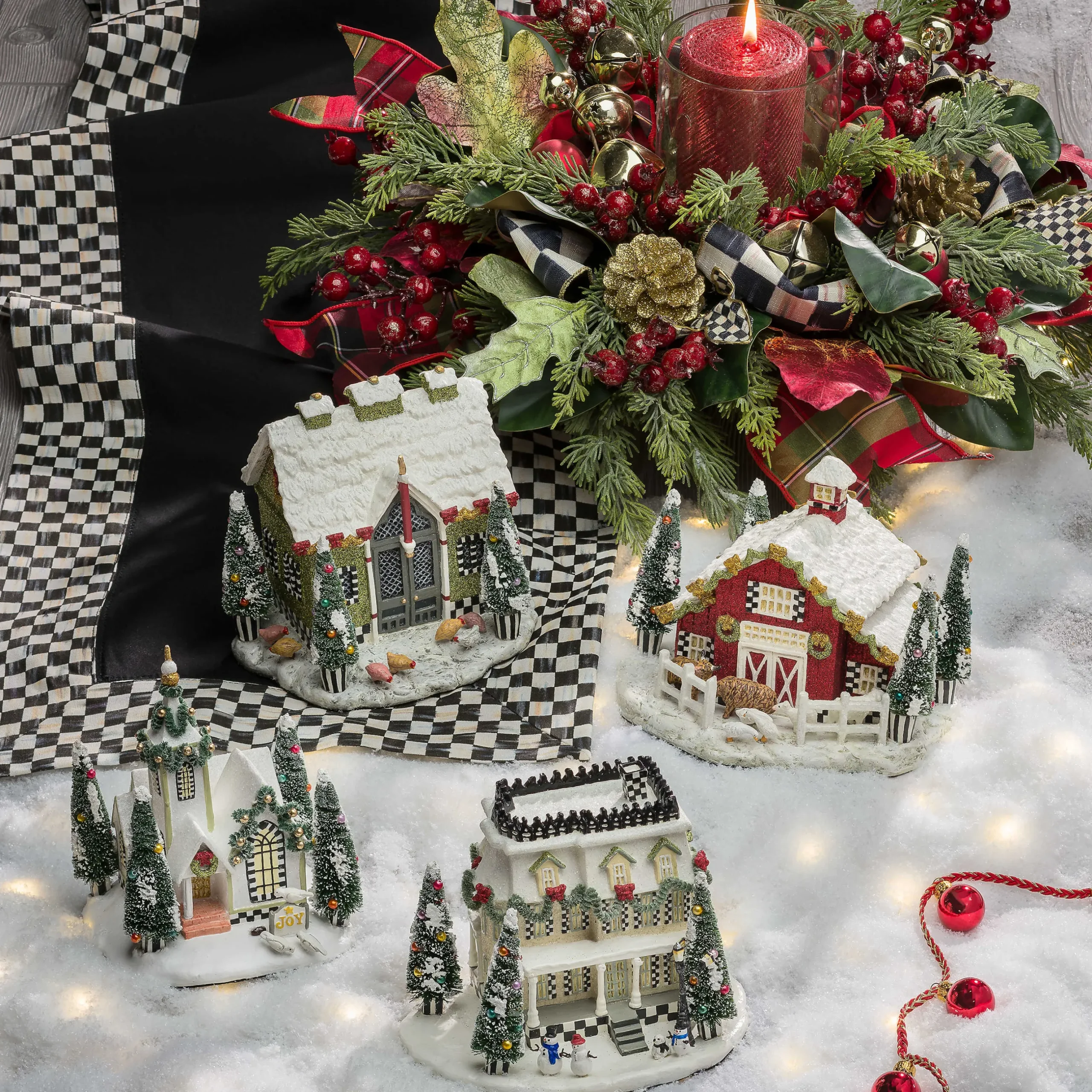 Hot MacKenzie-Childs Courtly Check Table Runner - Black