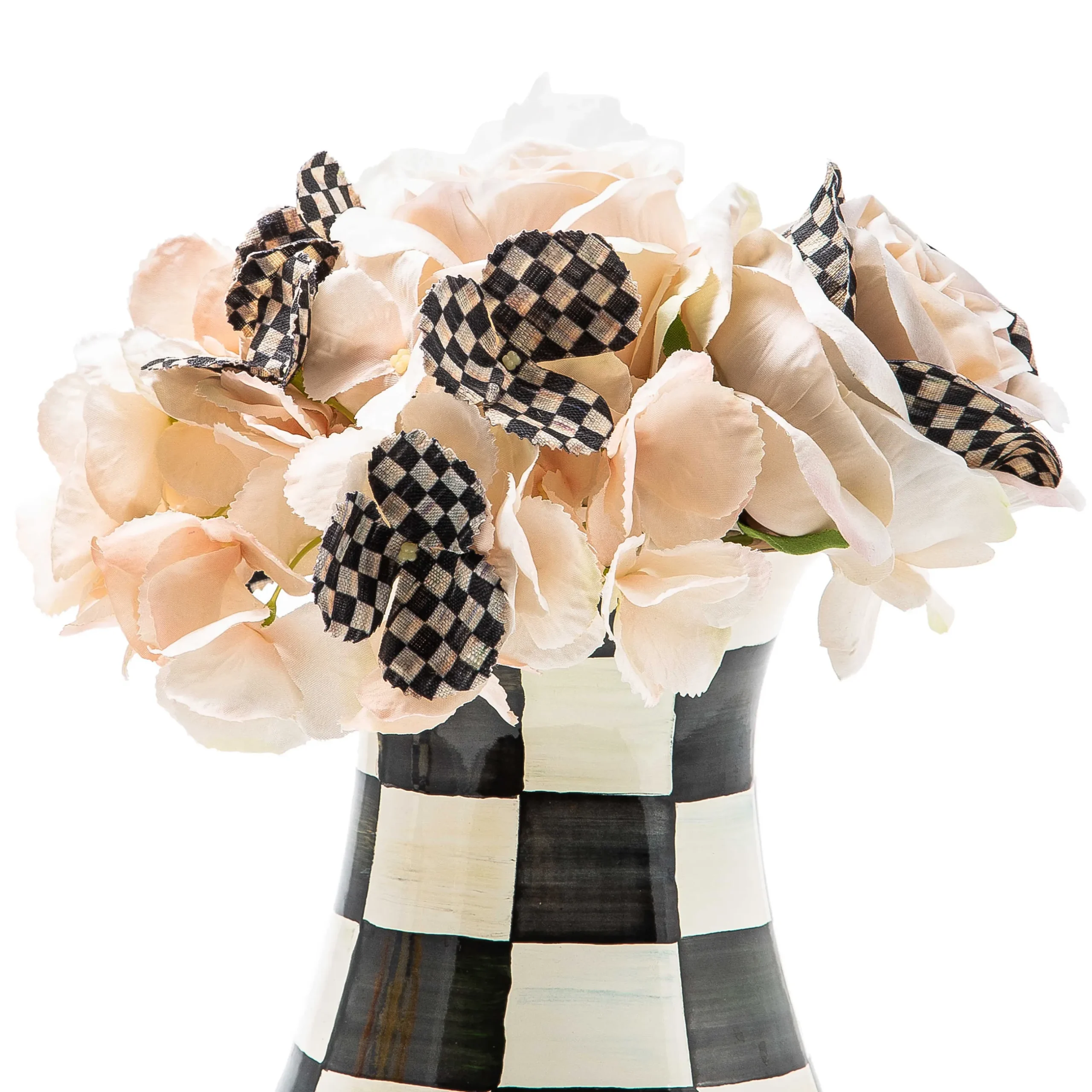New MacKenzie-Childs Courtly Check Tall Vase & Bouquet Set