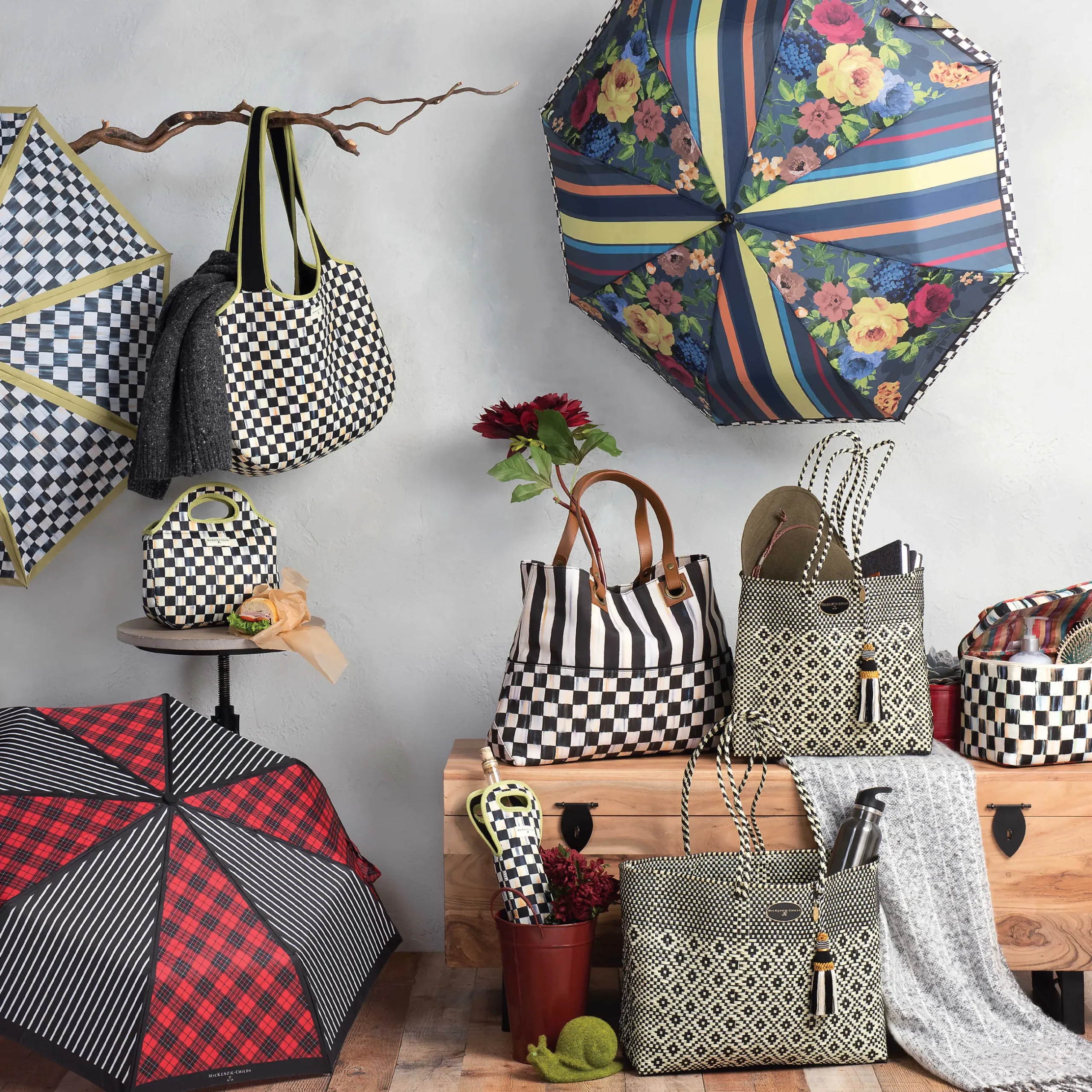 MacKenzie-Childs Courtly Check Travel Umbrella