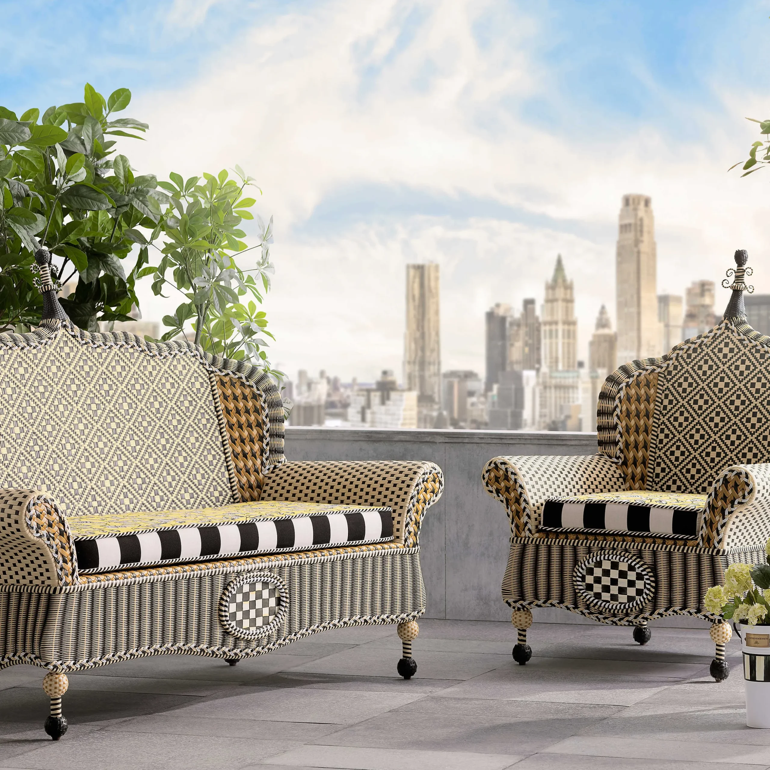 Best MacKenzie-Childs Courtyard Outdoor Loveseat - Queen Bee