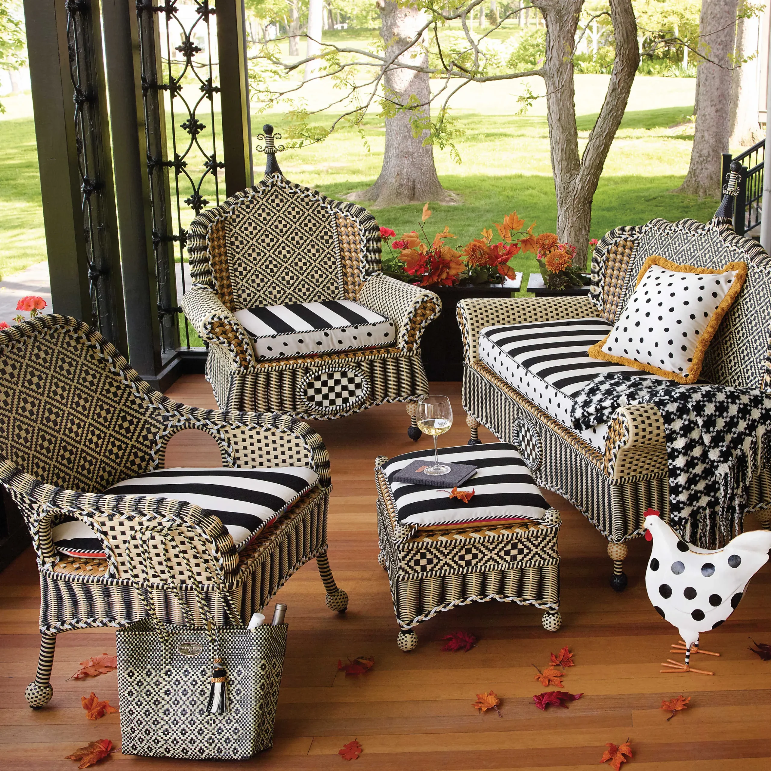 Discount MacKenzie-Childs Courtyard Outdoor Ottoman Cushion - Bathing Hut