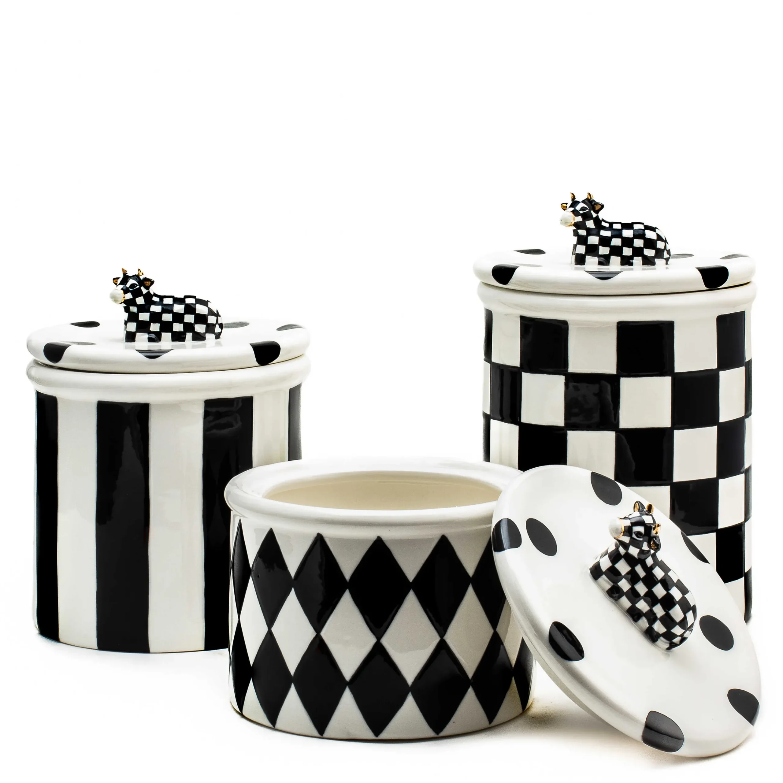 Clearance MacKenzie-Childs Cow Creamery Canisters - Set Of 3