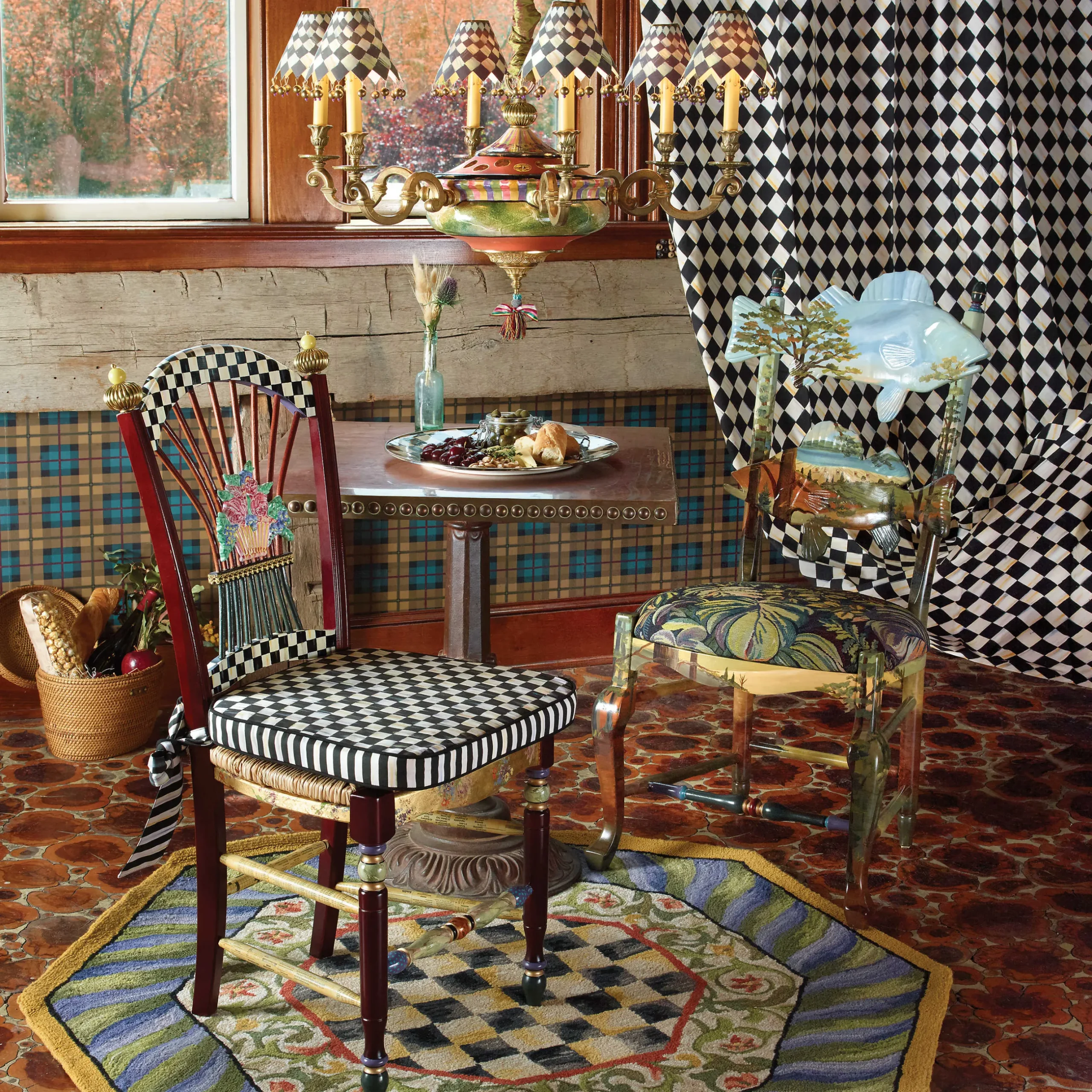 Clearance MacKenzie-Childs Dark Flower Basket Side Chair
