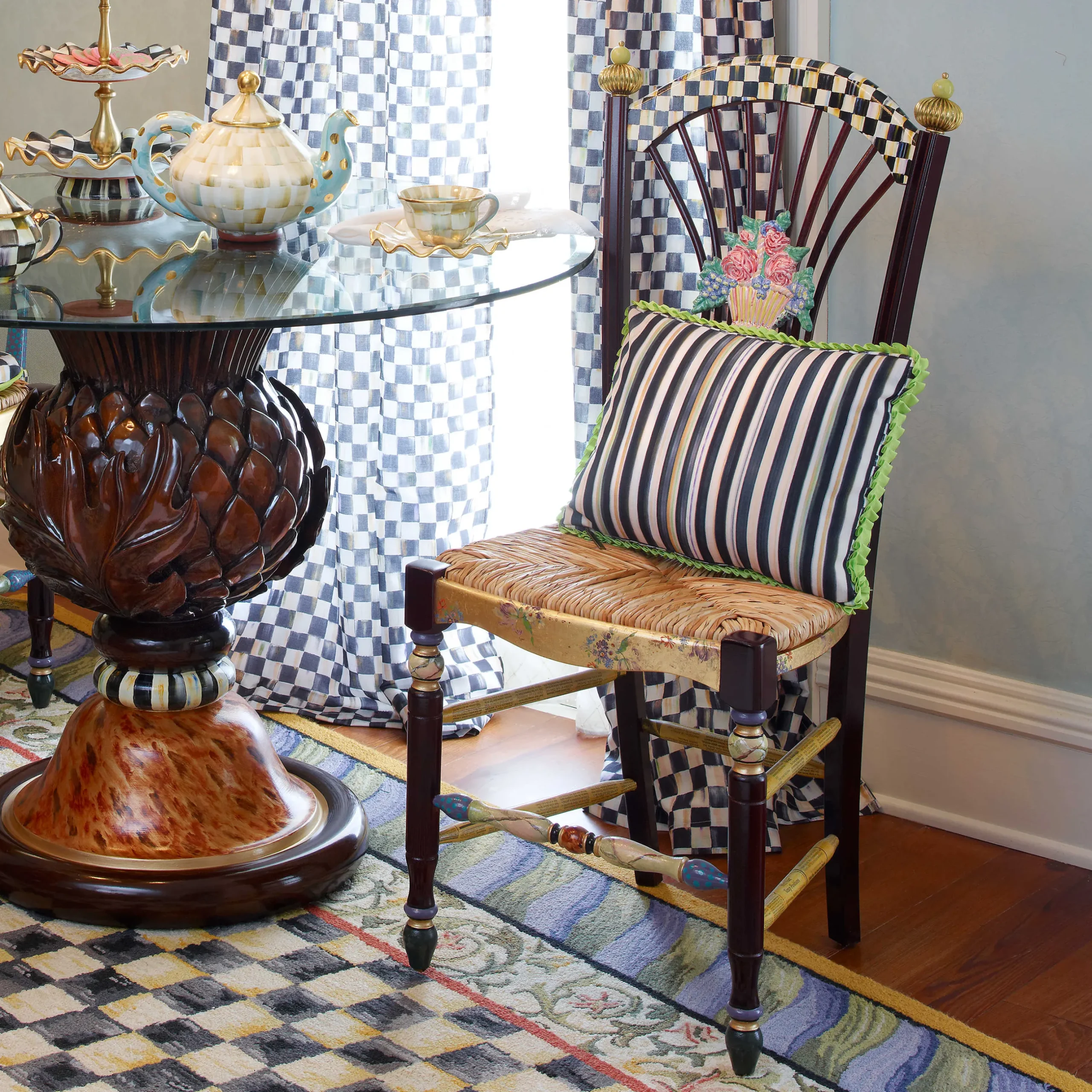 Clearance MacKenzie-Childs Dark Flower Basket Side Chair