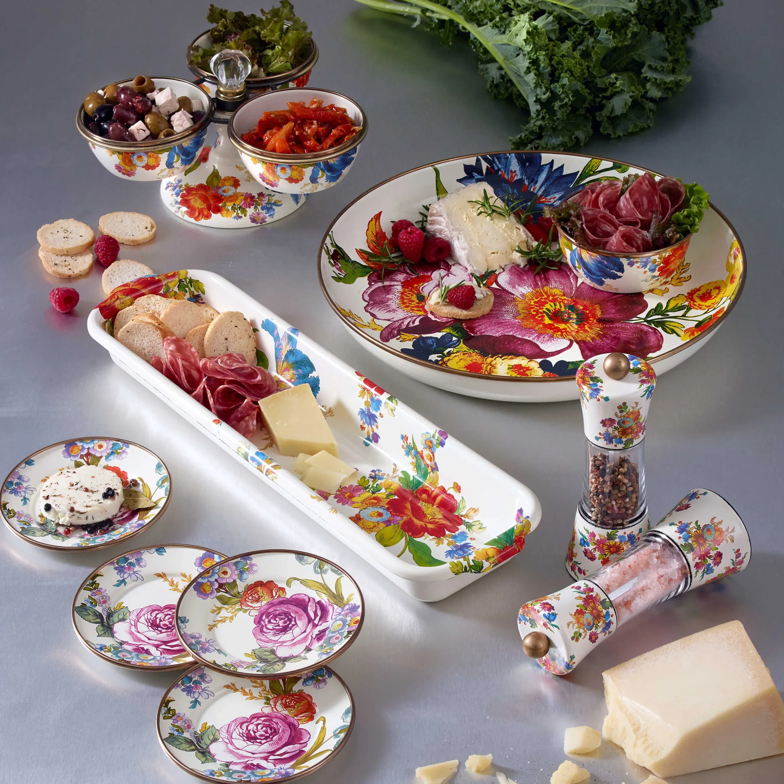 Clearance MacKenzie-Childs Flower Market Baguette Dish - White