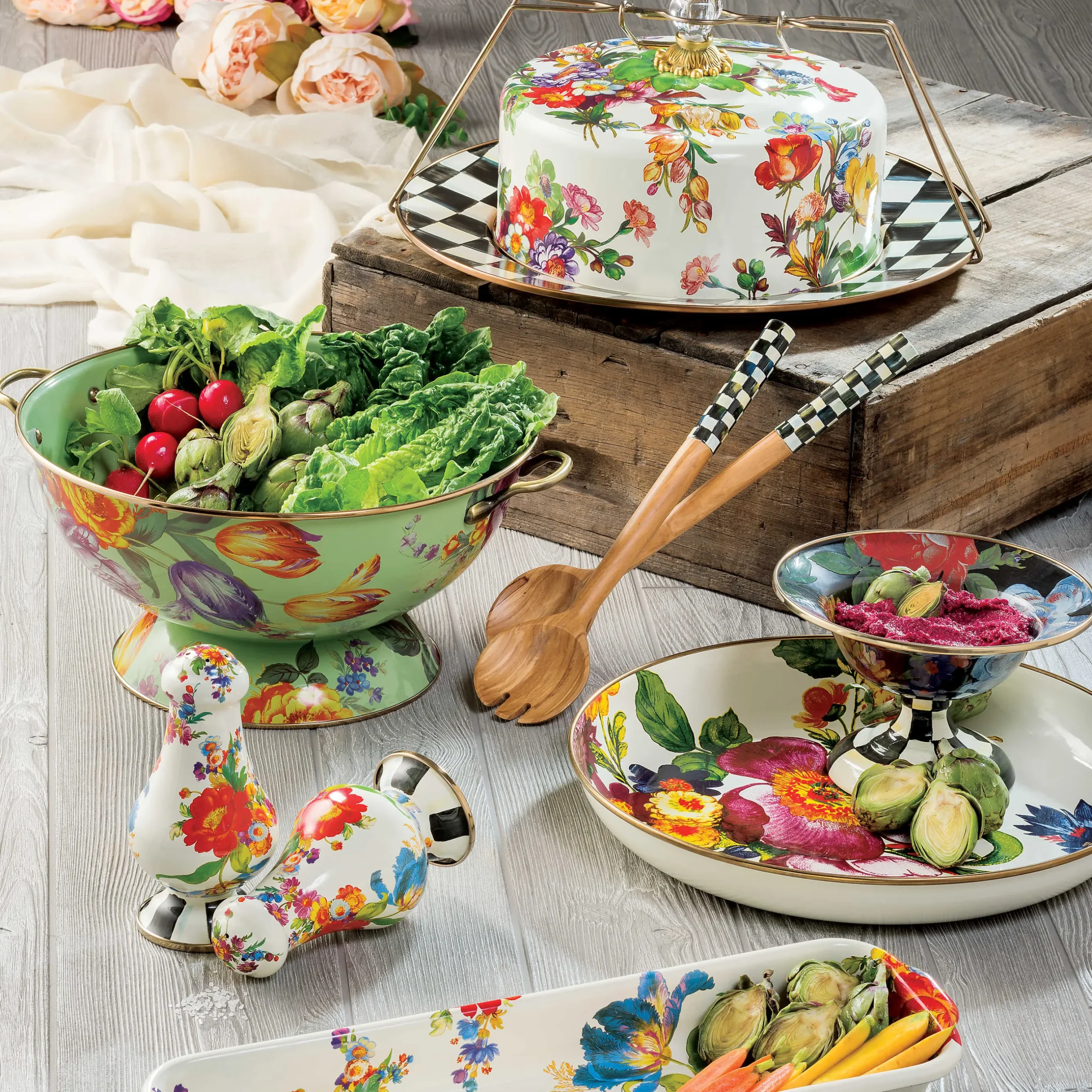 Clearance MacKenzie-Childs Flower Market Baguette Dish - White