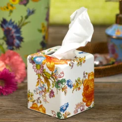 New MacKenzie-Childs Flower Market Boutique Tissue Box Cover - White