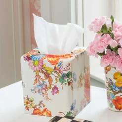 New MacKenzie-Childs Flower Market Boutique Tissue Box Cover - White