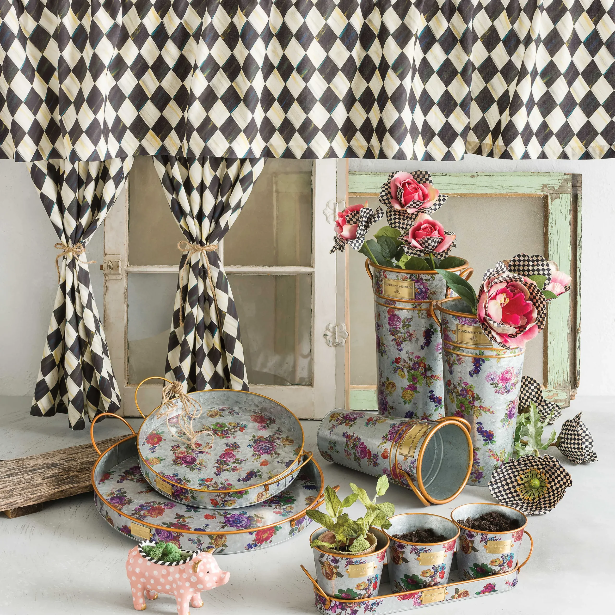New MacKenzie-Childs Flower Market Galvanized Flower Buckets - Set Of 3
