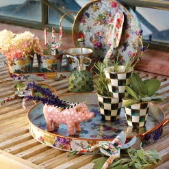 MacKenzie-Childs Flower Market Galvanized Herb Pots With Tray - Set Of 3