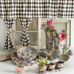 MacKenzie-Childs Flower Market Galvanized Herb Pots With Tray - Set Of 3