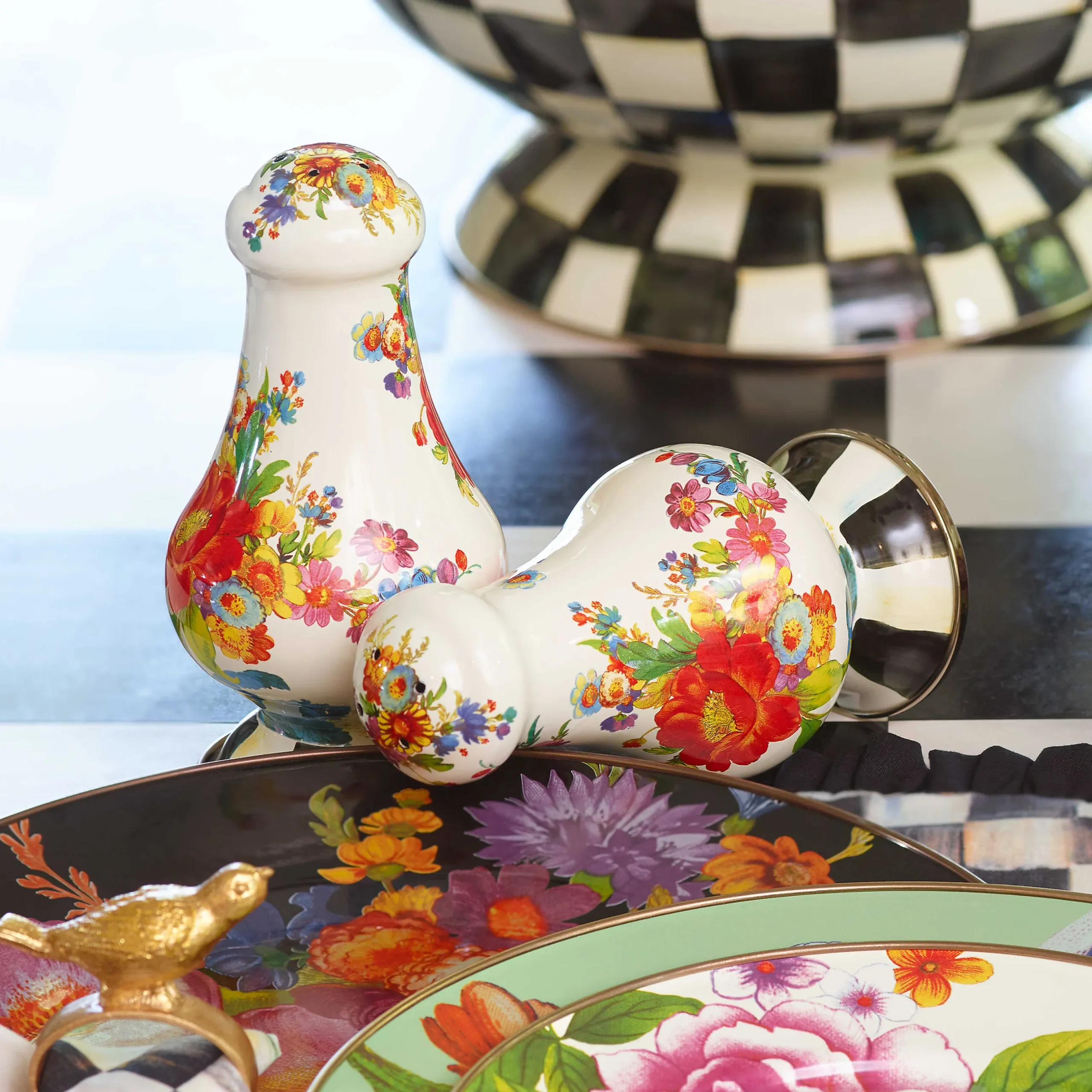 MacKenzie-Childs Flower Market Large Salt & Pepper Shakers - White