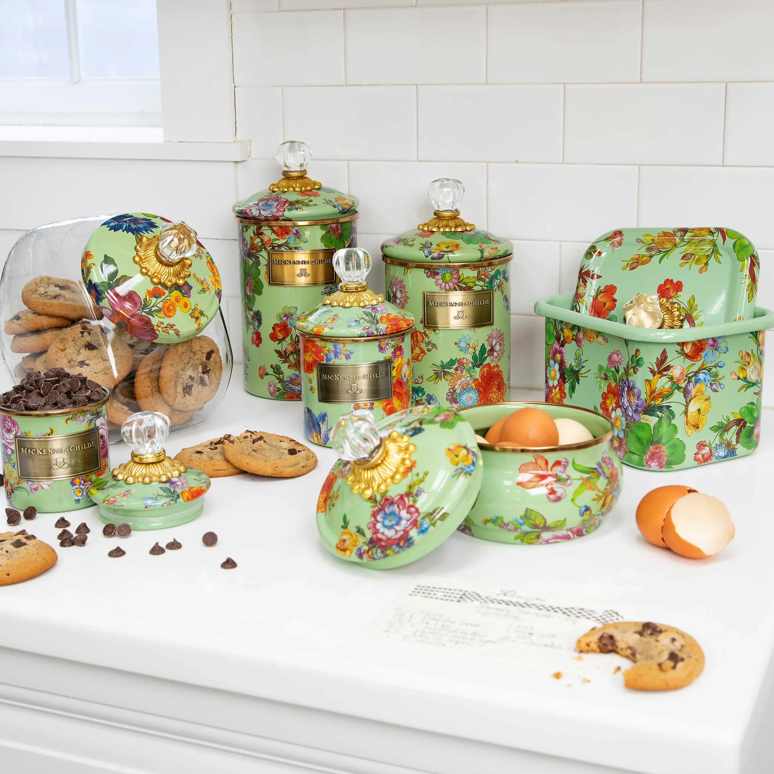 Discount MacKenzie-Childs Flower Market Medium Canister - Green