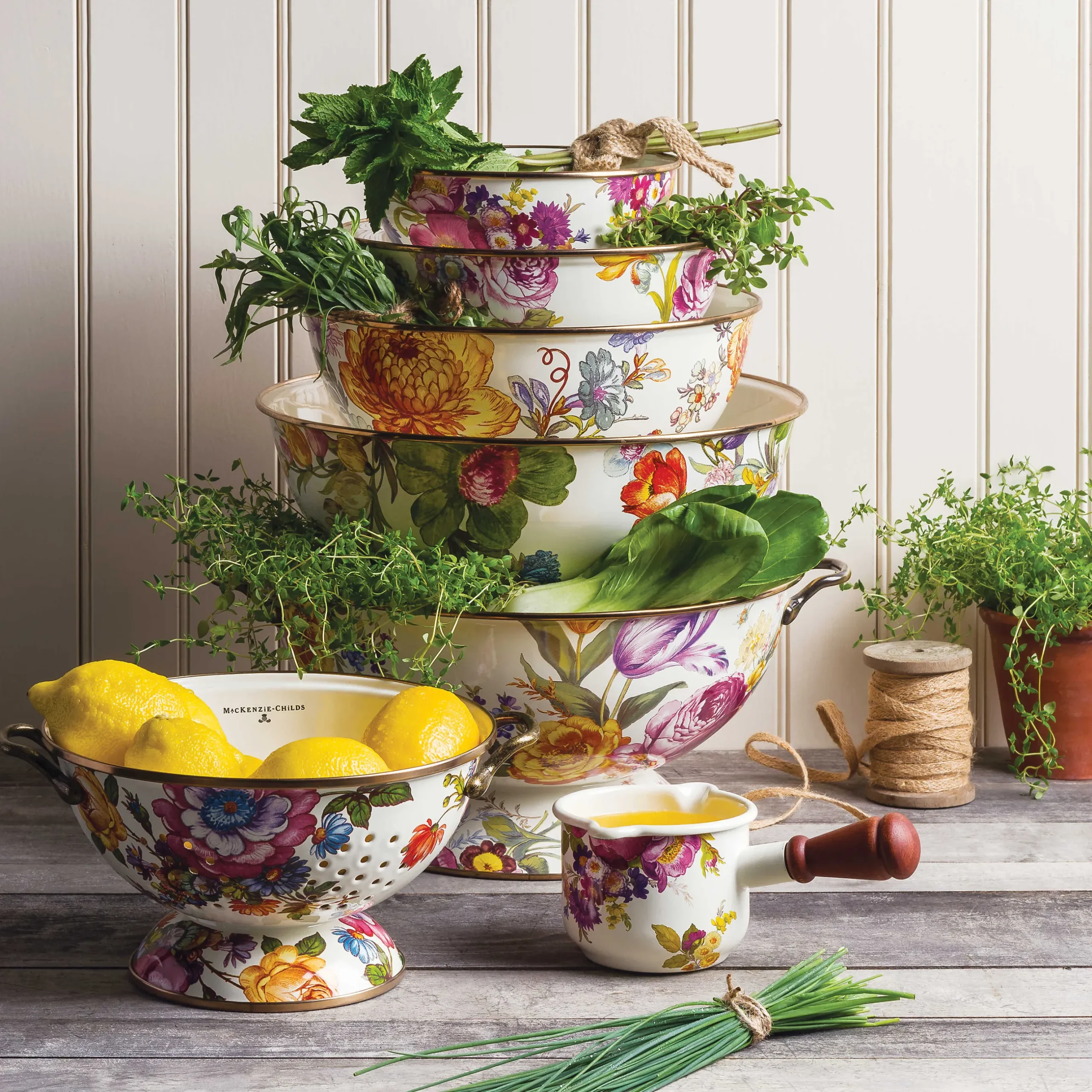 Clearance MacKenzie-Childs Flower Market Medium Everyday Bowl - White