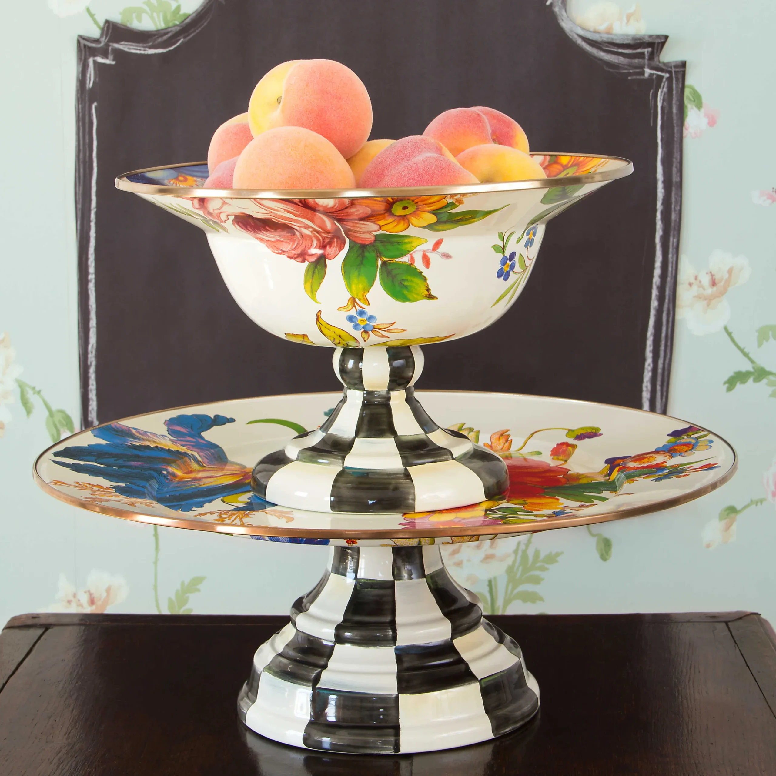 MacKenzie-Childs Flower Market Pedestal Platter - White