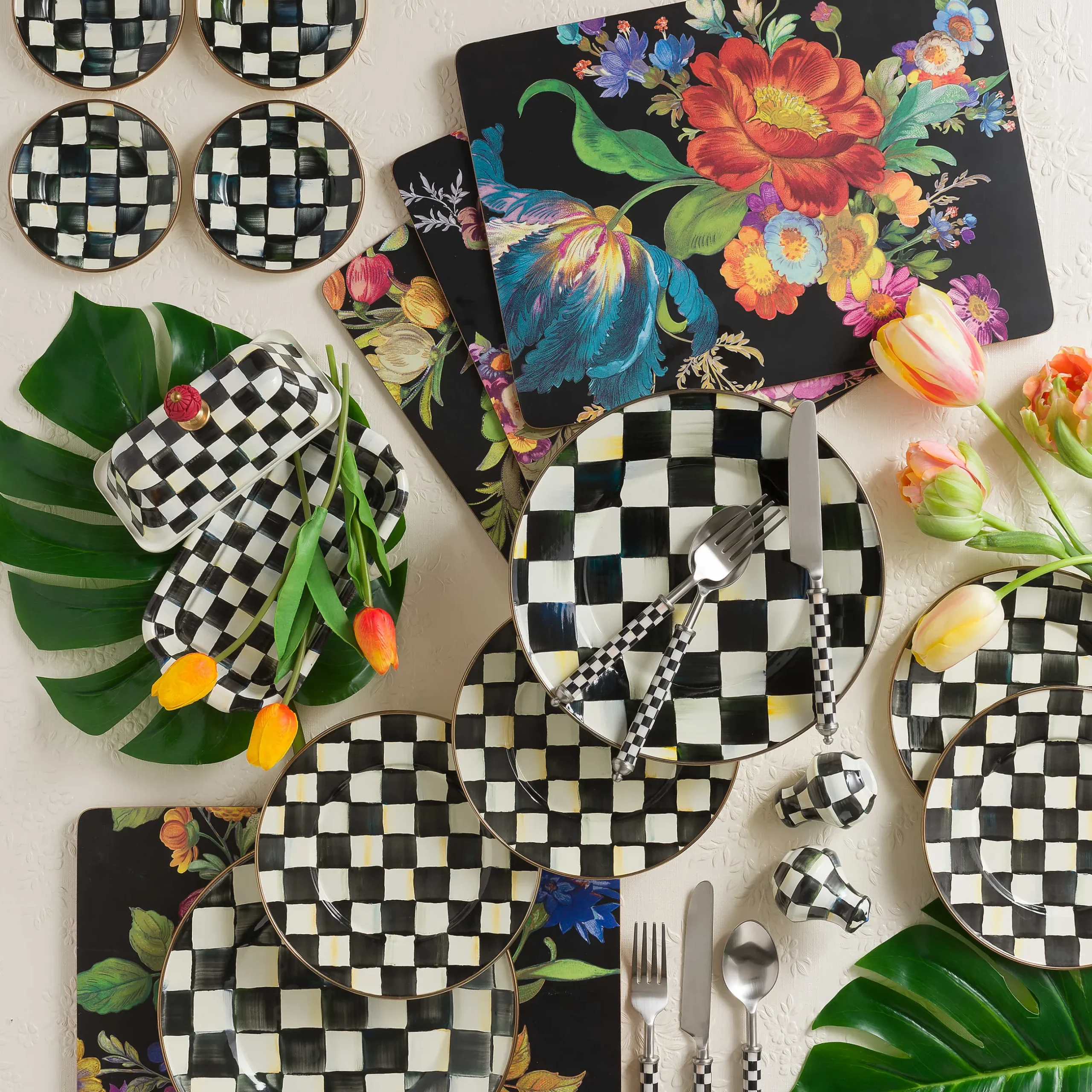 MacKenzie-Childs Flower Market Placemats - Black - Set Of 4