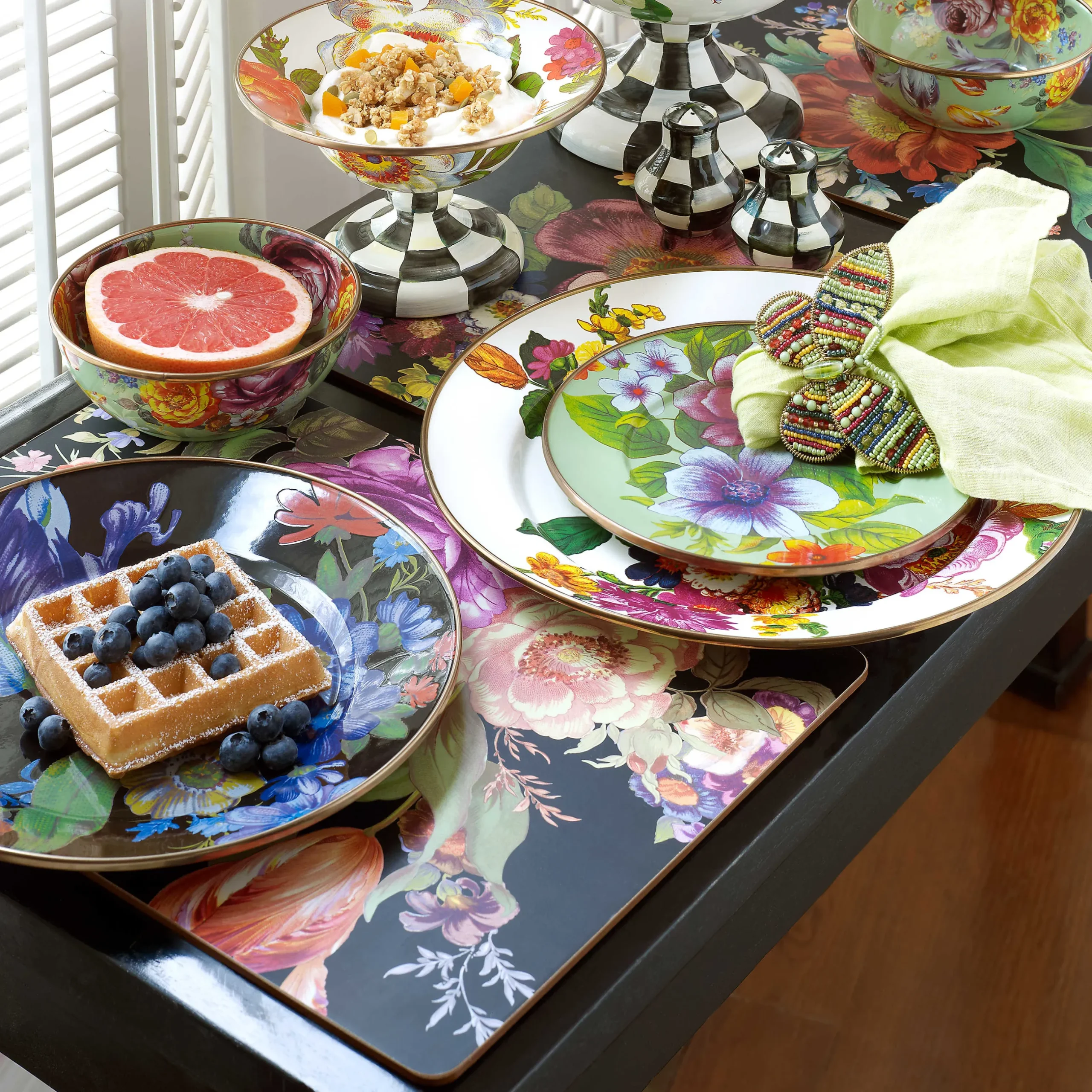 MacKenzie-Childs Flower Market Placemats - Black - Set Of 4