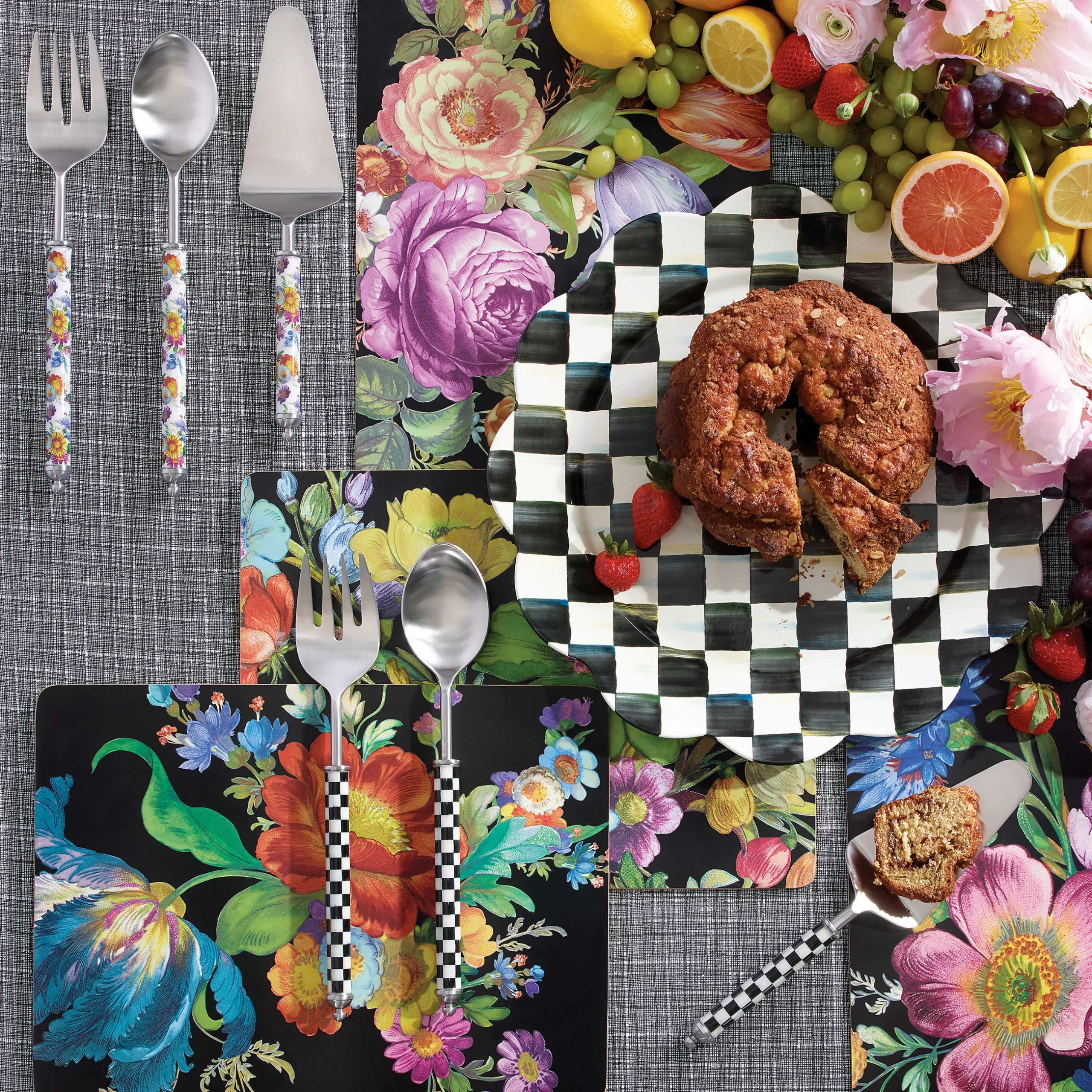 MacKenzie-Childs Flower Market Placemats - Black - Set Of 4