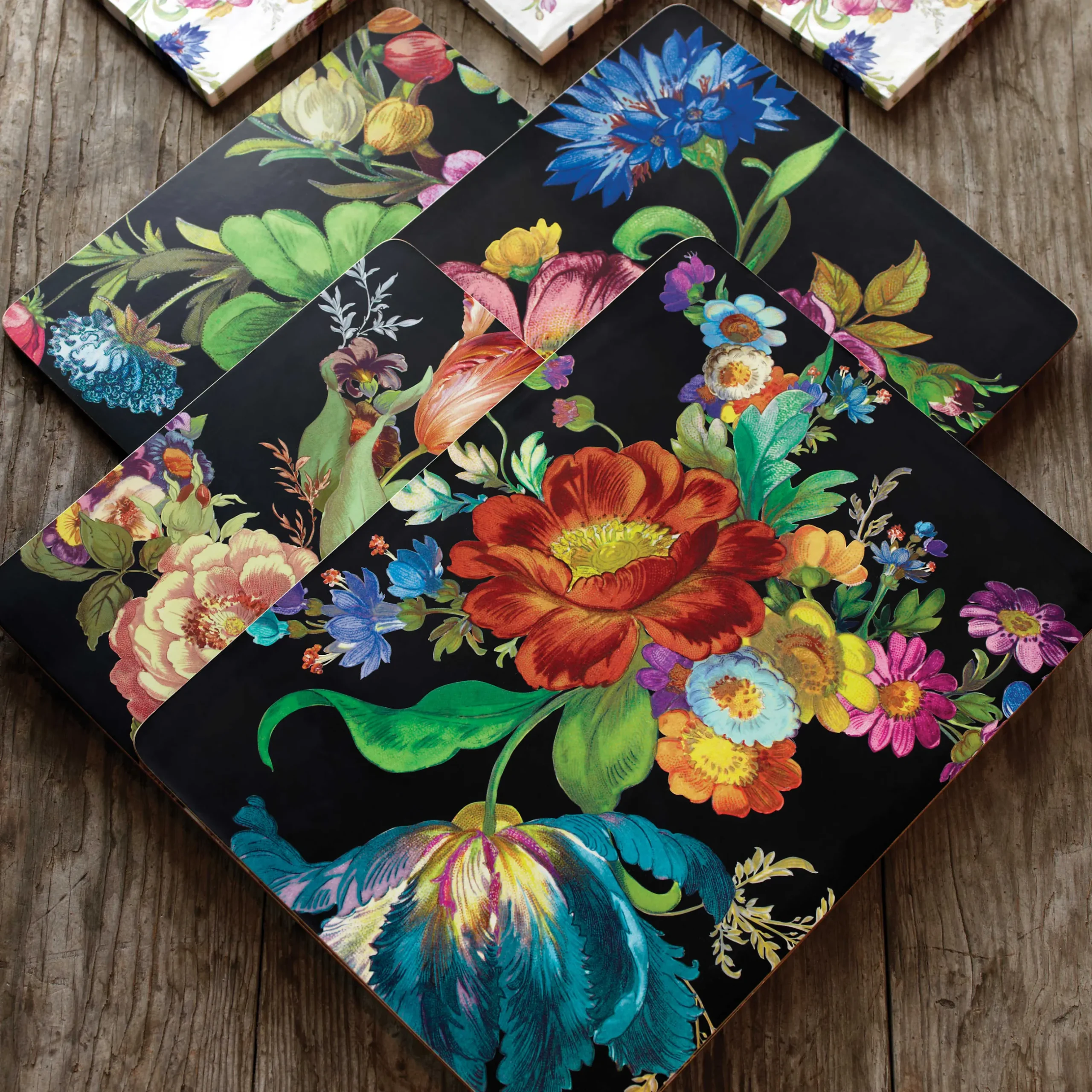 MacKenzie-Childs Flower Market Placemats - Black - Set Of 4