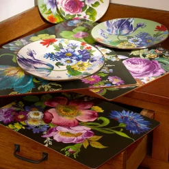 MacKenzie-Childs Flower Market Placemats - Black - Set Of 4