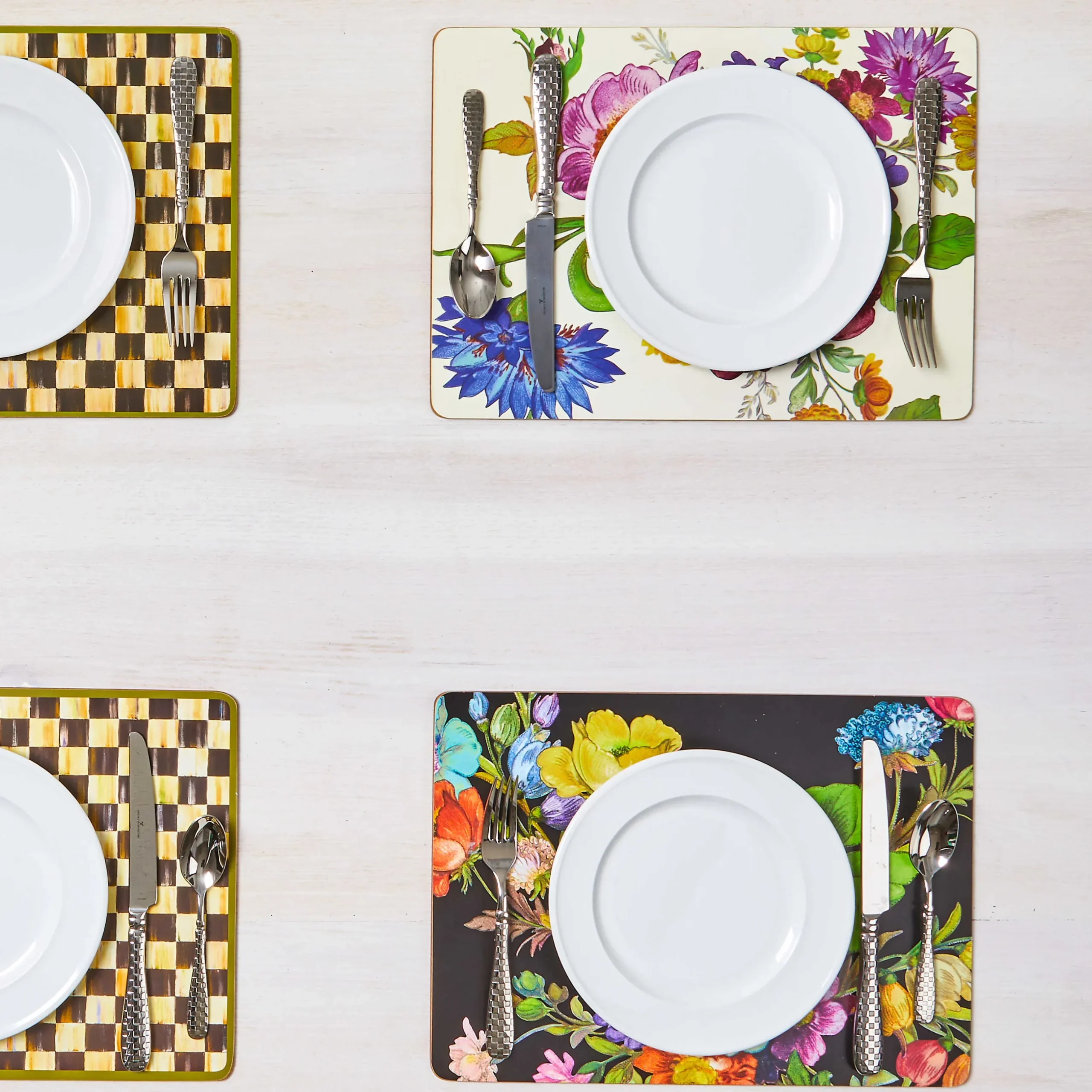MacKenzie-Childs Flower Market Placemats - Black - Set Of 4