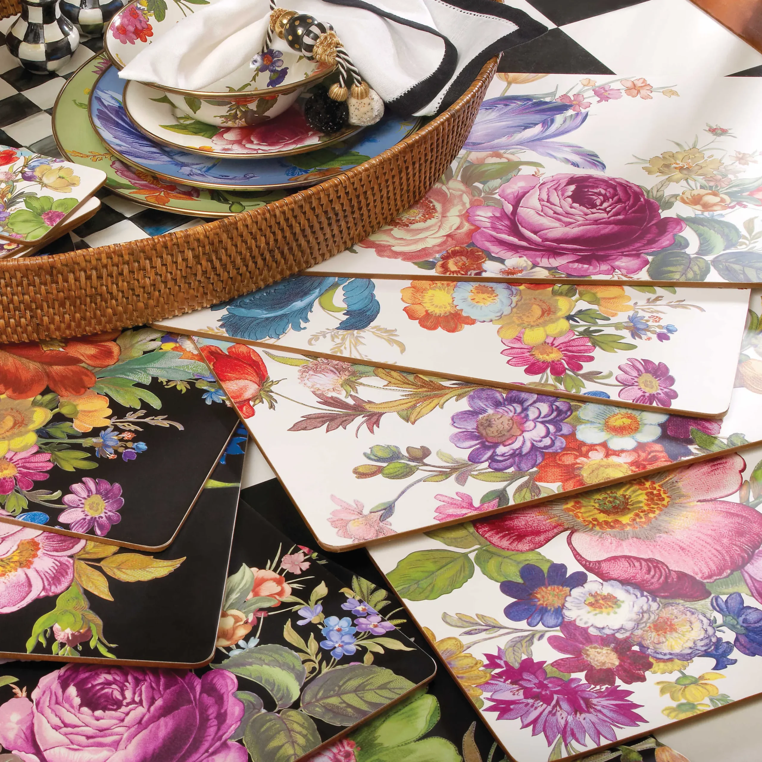 New MacKenzie-Childs Flower Market Placemats - White - Set Of 4