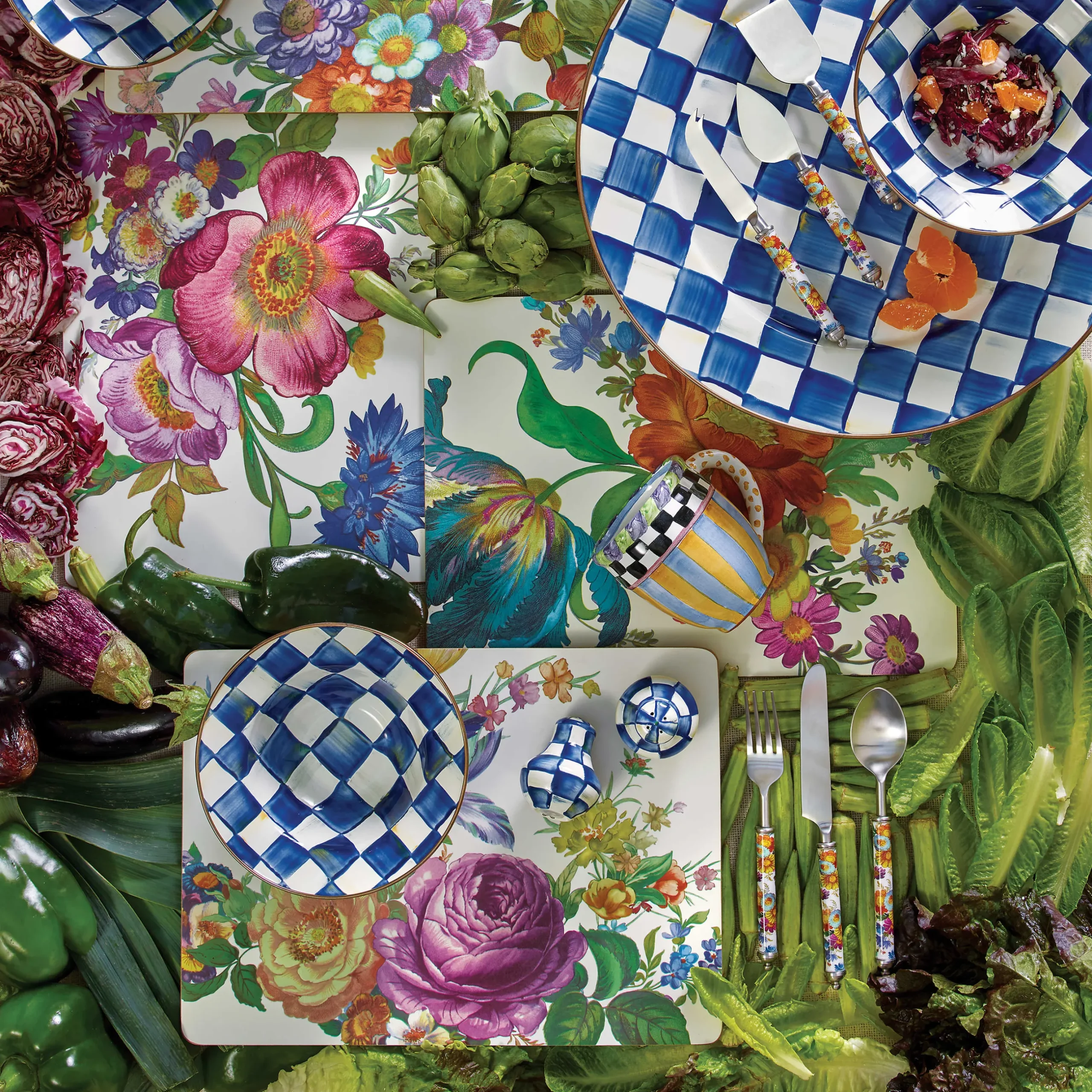 New MacKenzie-Childs Flower Market Placemats - White - Set Of 4