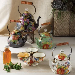 Clearance MacKenzie-Childs Flower Market 2 Quart Tea Kettle - Green