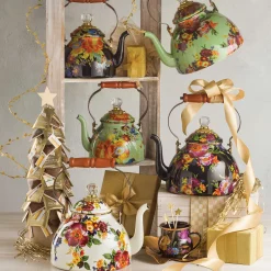 Clearance MacKenzie-Childs Flower Market 2 Quart Tea Kettle - Green