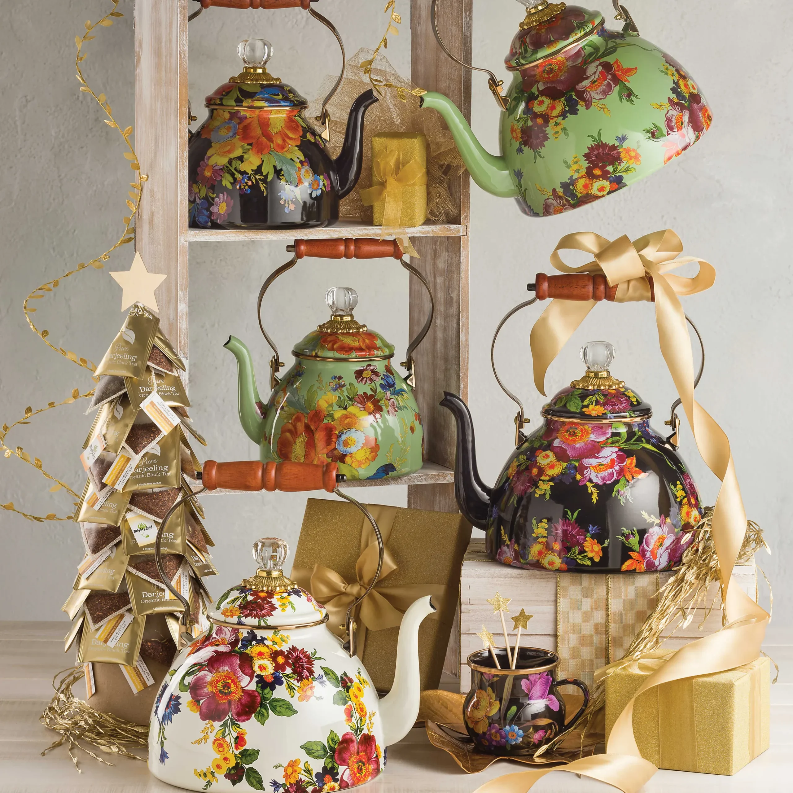 Clearance MacKenzie-Childs Flower Market 3 Quart Tea Kettle - White