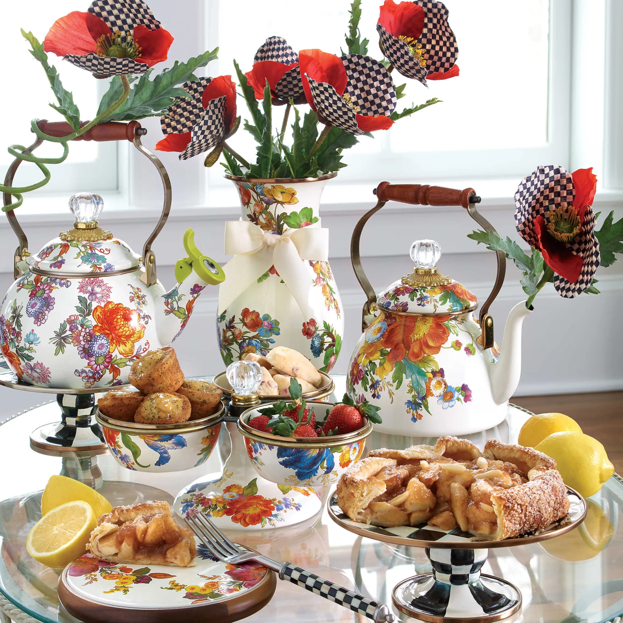 Online MacKenzie-Childs Flower Market 2 Quart Tea Kettle - White