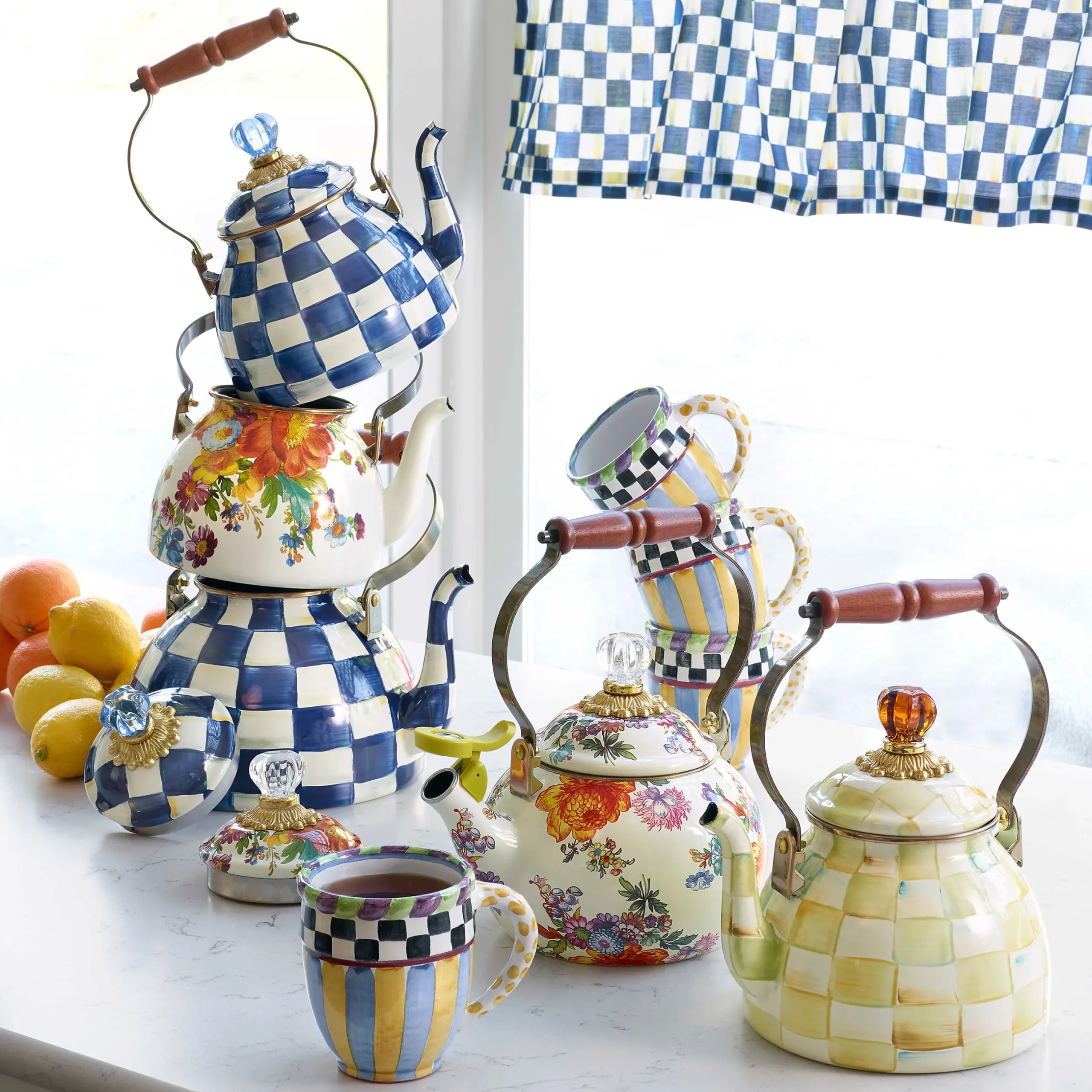Online MacKenzie-Childs Flower Market 2 Quart Tea Kettle - White