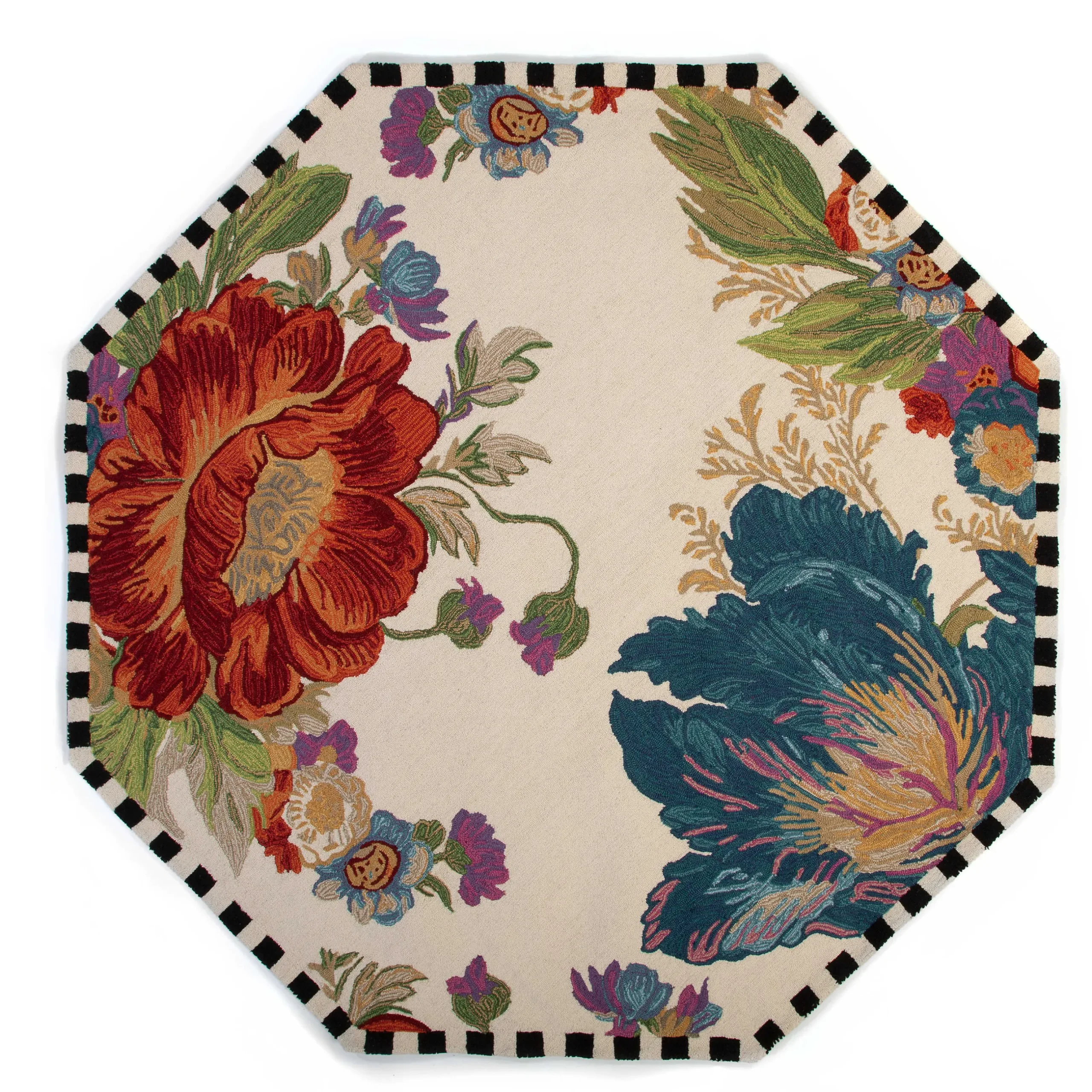 New MacKenzie-Childs Flower Market Reflections Rug - 6' Octagon - Ivory