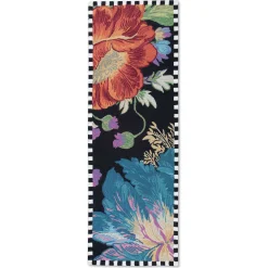Clearance MacKenzie-Childs Flower Market Reflections Rug - Black - 2'6" X 8' Runner
