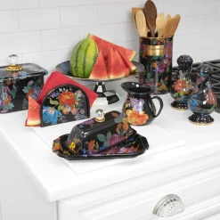 Online MacKenzie-Childs Flower Market Small Pedestal Platter - Black