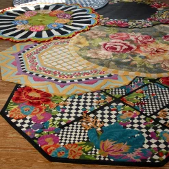 New MacKenzie-Childs Flower Market Trellis Rug - Black - 6' Octagon