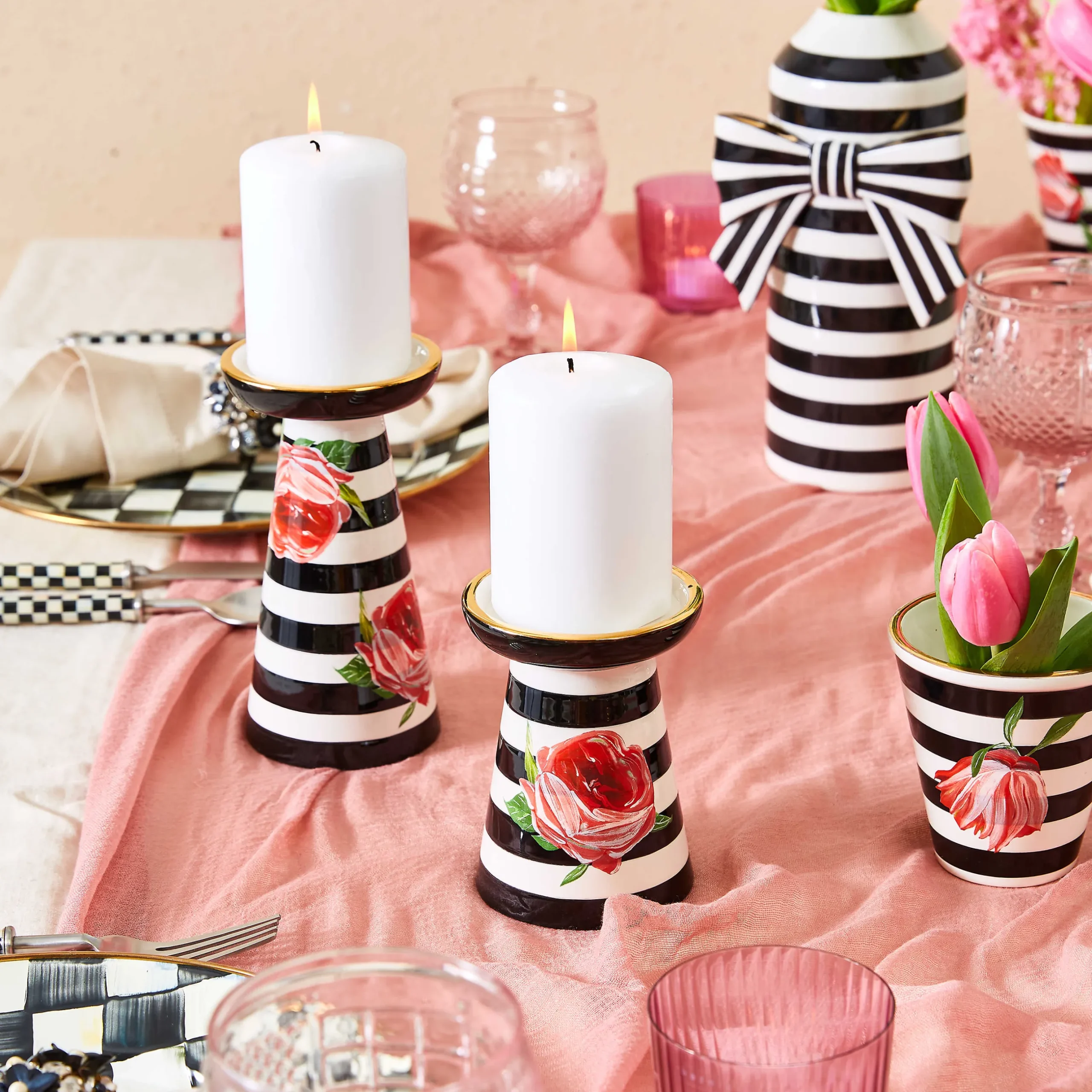 Best MacKenzie-Childs Flower Show Pillar Candle Holders - Set Of 2