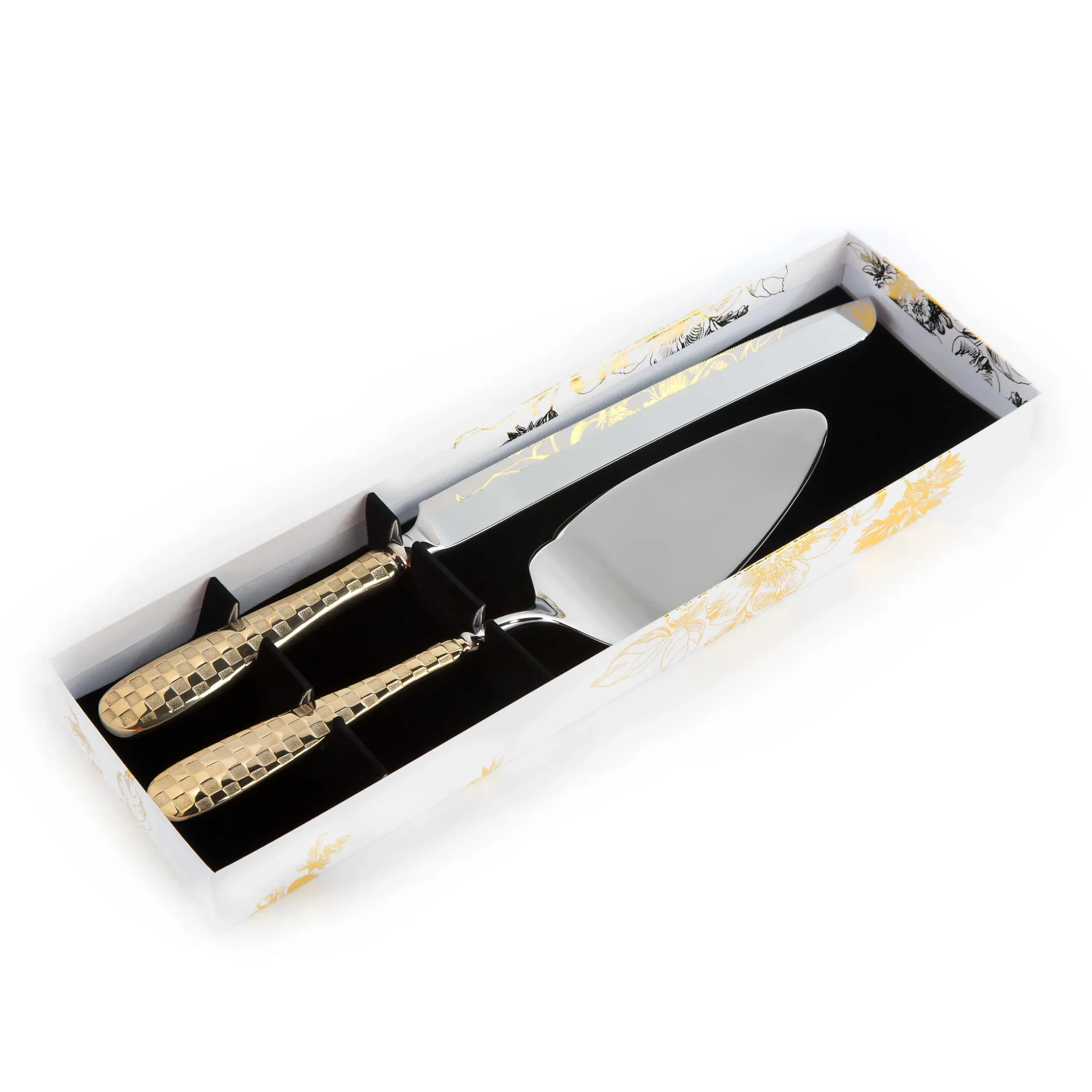 Discount MacKenzie-Childs Gold Check Cake Serving Set